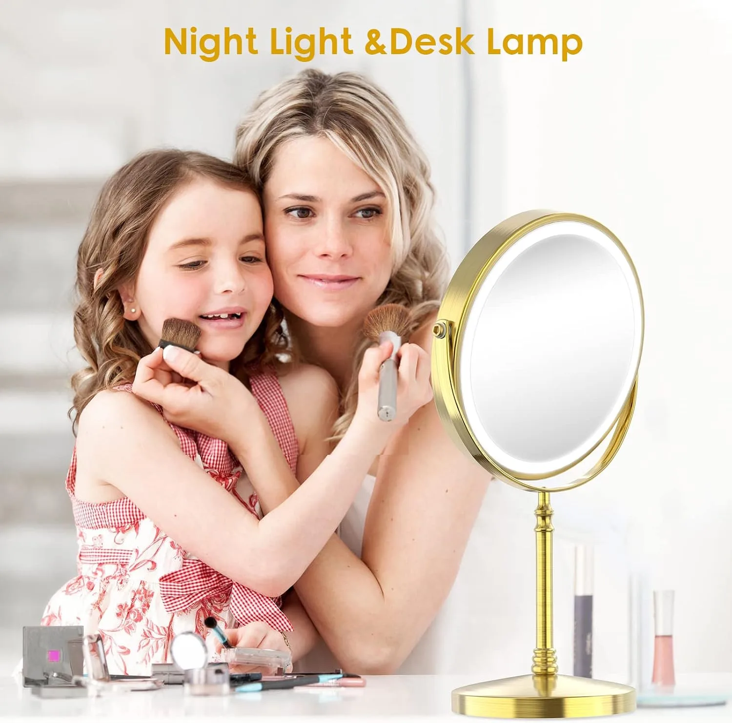 DEIOVWXS Makeup Mirror, Rechargeable Vanity Mirror with 3 Lights, 1X/10X