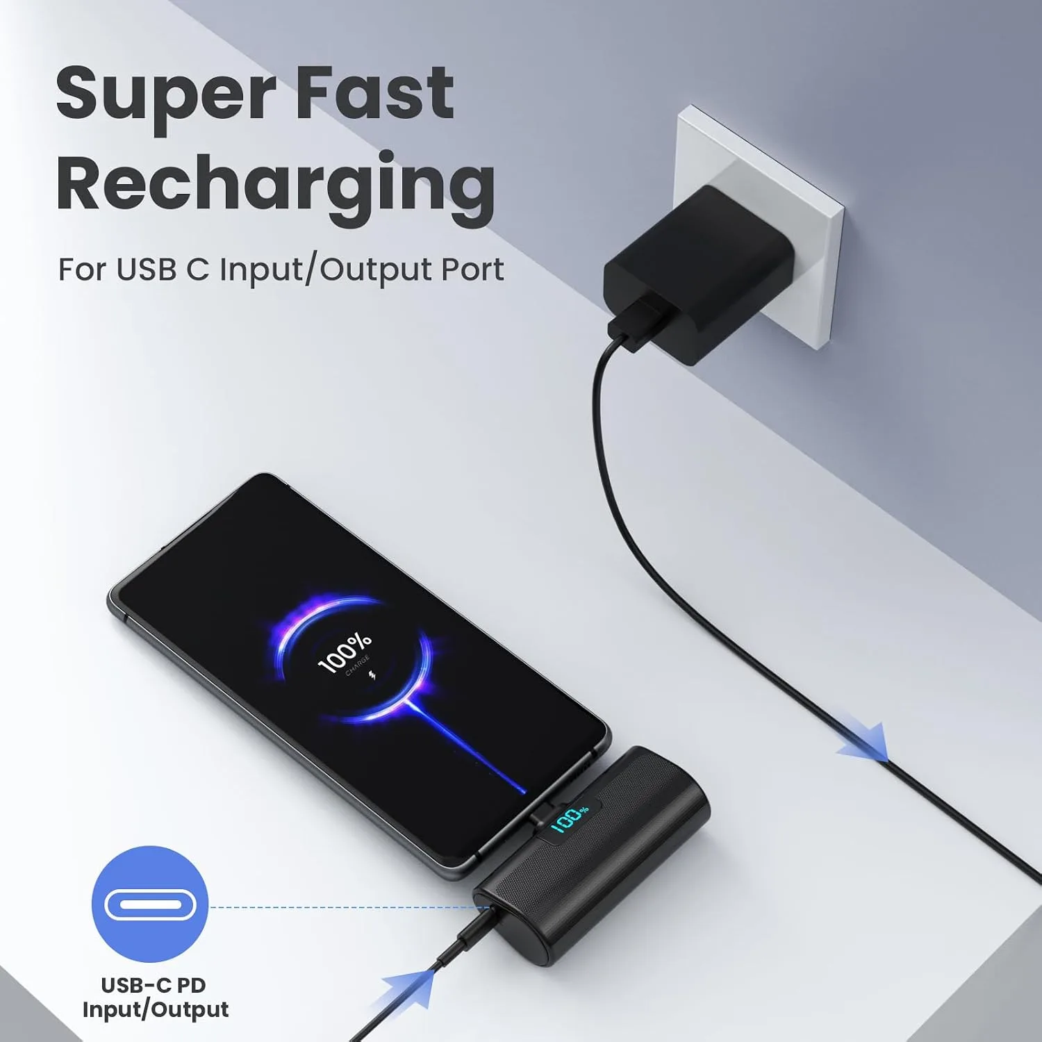[2-Pack]Portable Charger for iPhone 16/15 Series,5200mAh PD USB C Power Bank Built-in USB-C Connector,Battery Pack Compatible with iPhone 16/16 Plus/16 Pro/16 Pro Max/15 Series,Android (Black+Pink)