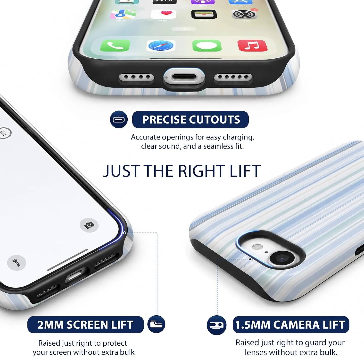 Magnetic for iPhone 16e/17e Phone Case, Cute Pastel Blue Striped
