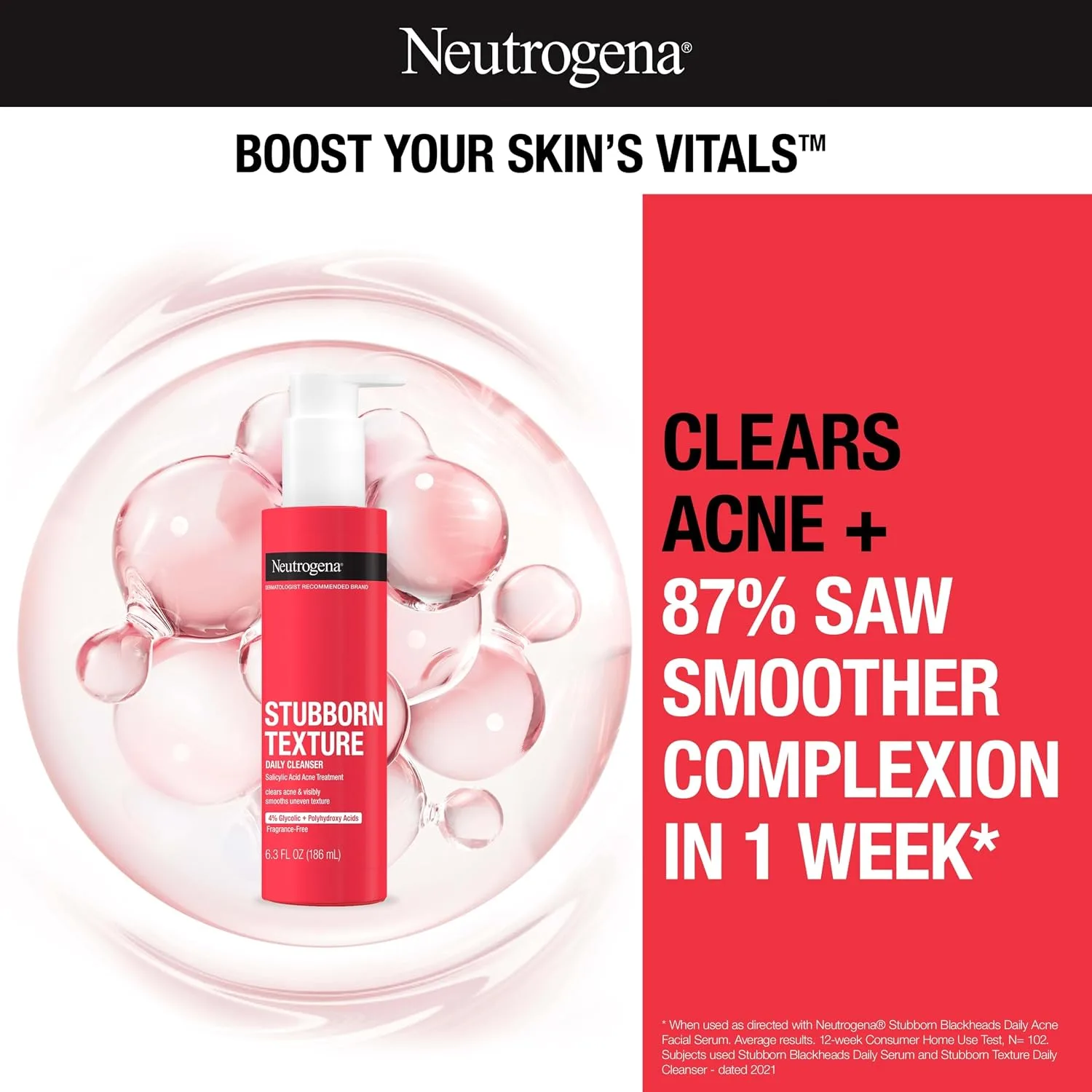 Neutrogena Stubborn Texture Daily Acne Face Wash, 6.3 fl oz