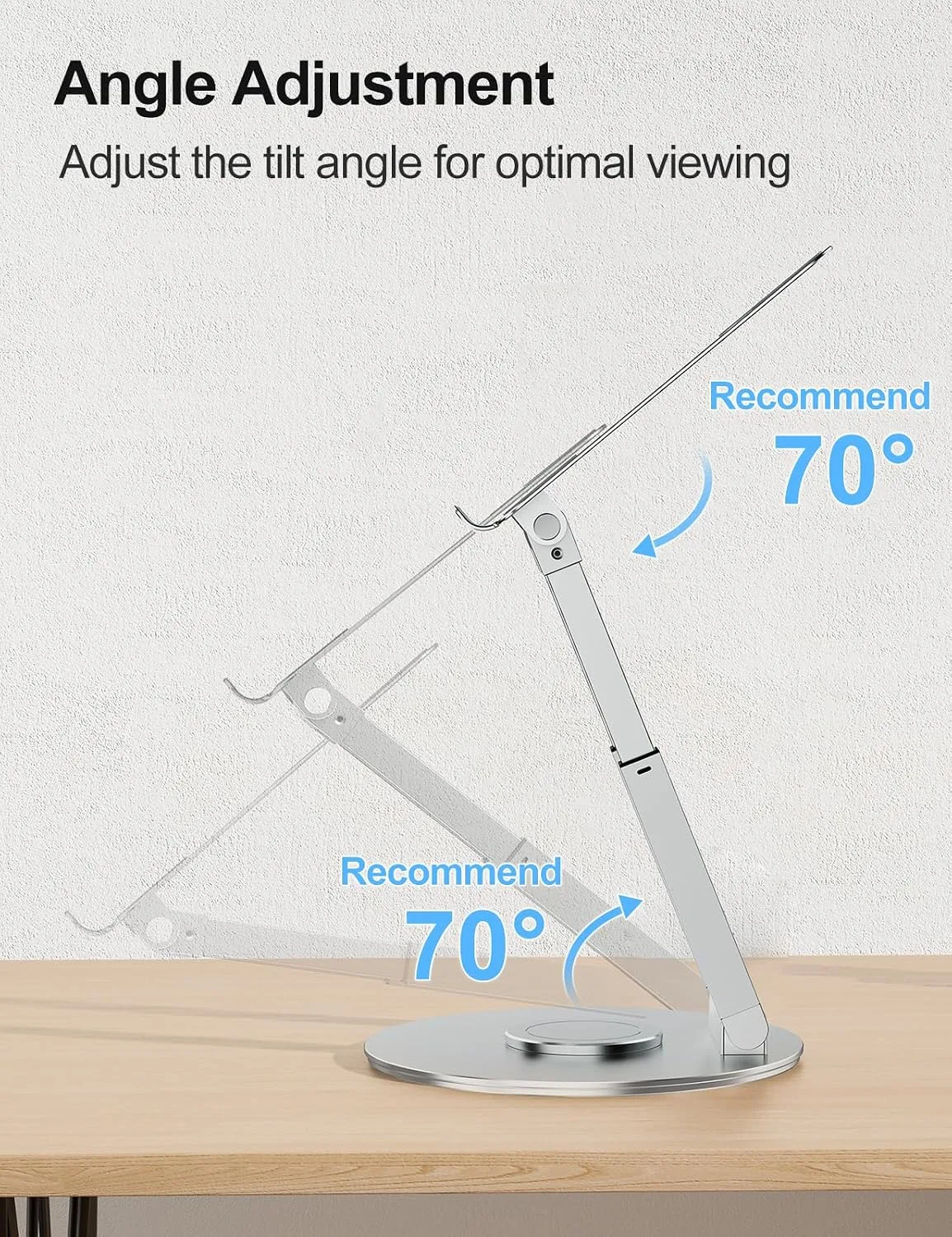 tounee Telescopic Laptop Stand for Desk with 360° Swivel Base, Sit to Stand, Height Adjustable, Portable Riser Holder for Good Posture, Compatible with All Laptops 10-17"-Silver