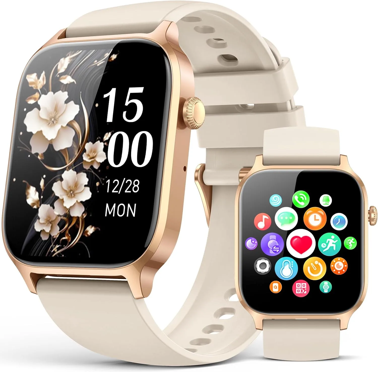 Smart Watches for Women Men, Fitness Tracker Watch with 110 Sports Modes, Step Counter/Sleep Monitor/Pedometer, IP68 Waterproof, Bluetooth Call & Music Control Smartwatch for iPhone/Android,Gold