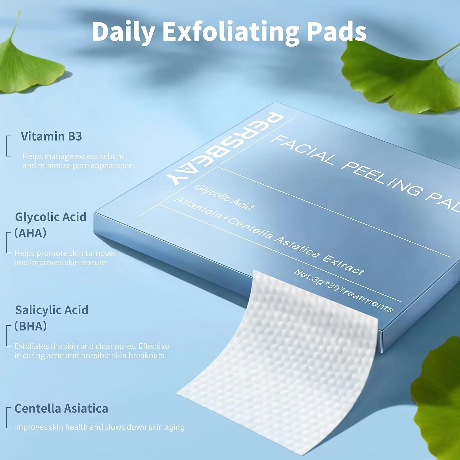 Glycolic Acid Pads, Exfoliating Toner Pads for Facial Radiance, Dual Action Gentle Face Pad for Deep Cleaning Effect |Peels & Daily Skin Renewal |Salicylic Acid & Vitamins B3 | 30 Treatments
