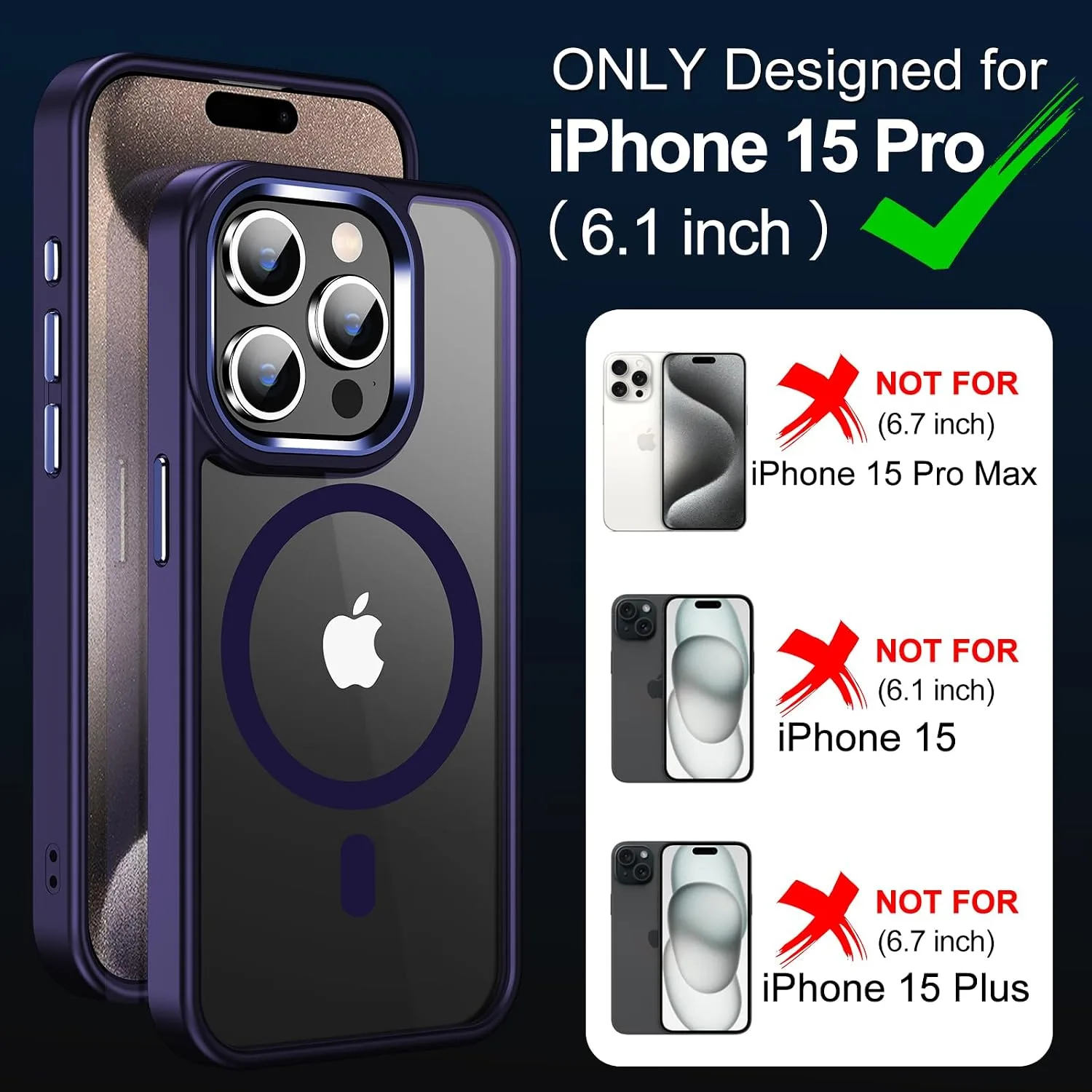 Temdan for iPhone 15 Pro Case with Screen Protector Clear Purple