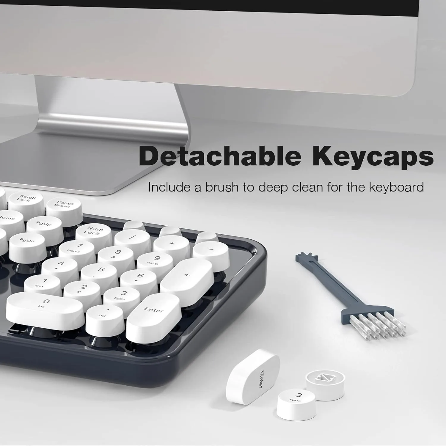 MOFII Wireless Keyboard and Mouse Combo, Computer Full Size 2.4G Plug and Play Wireless Typewriter Retro Round Keyboard and Mouse Set for Windows, Computer, Desktop, PC, Notebook - (Dark Blue)
