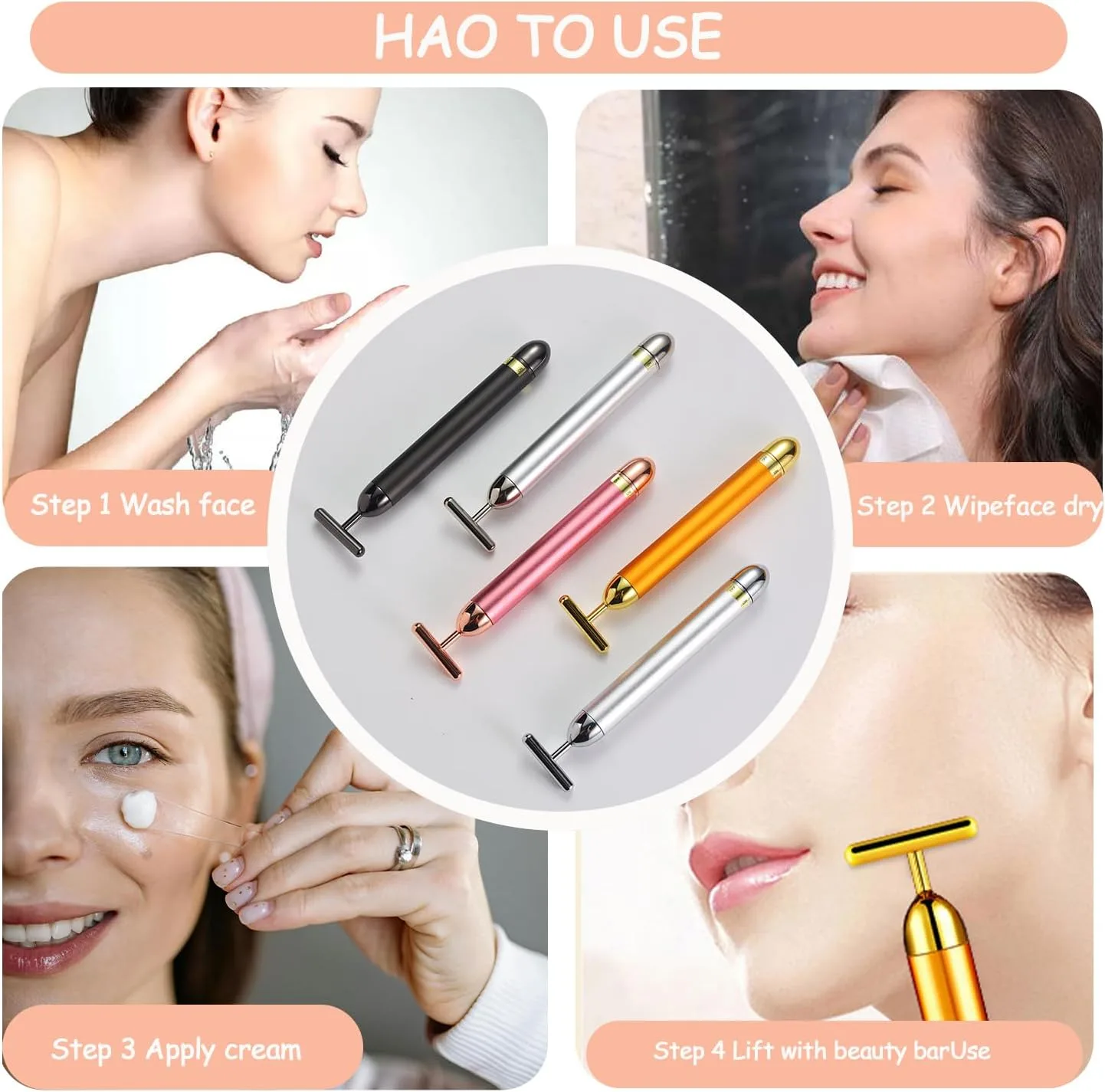 Beauty Bar 24K Gold Facial Massager - Face T Shape Tool for Skin Care Tightening with Ergonomic Design (Silver)