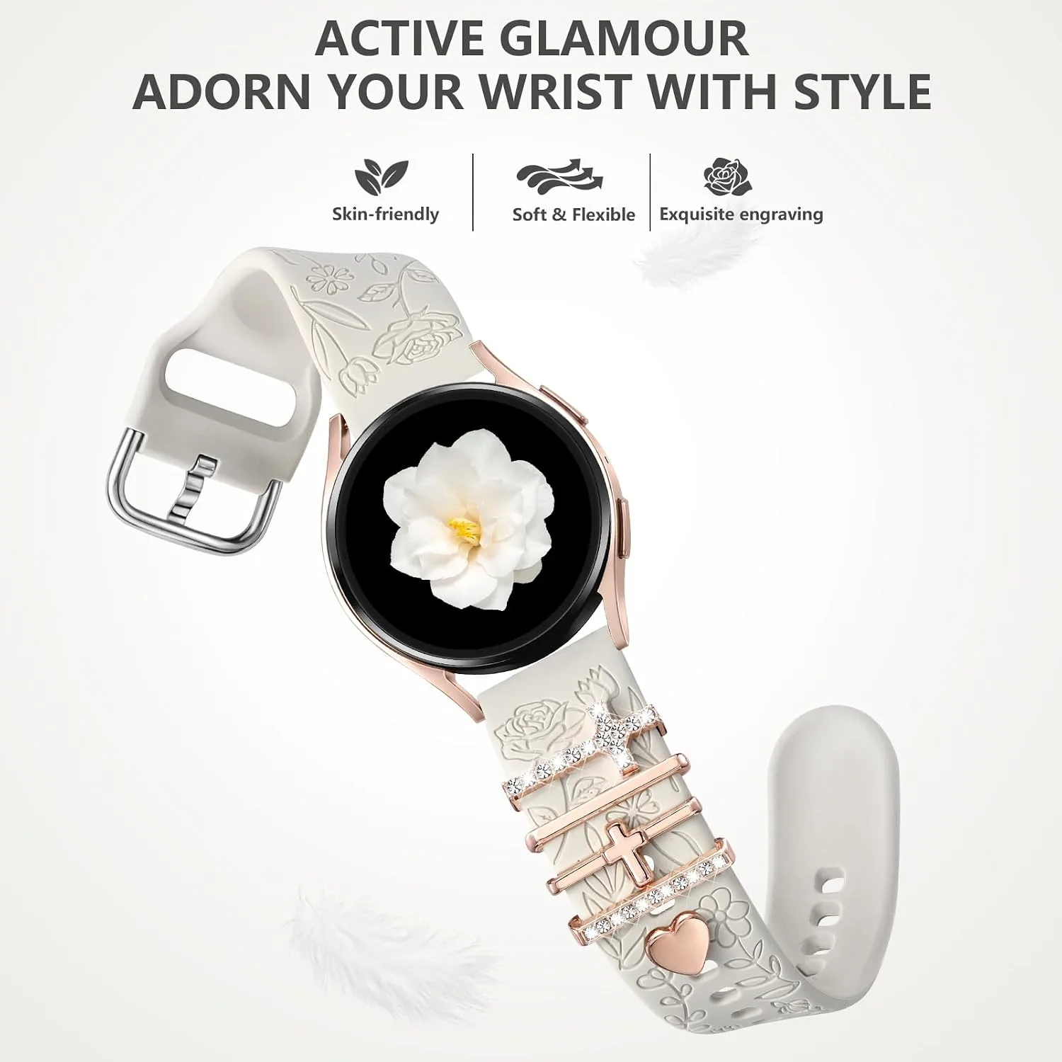 DaQin Flower Engraved Band Compatible with Samsung Galaxy Watch 7 Bands