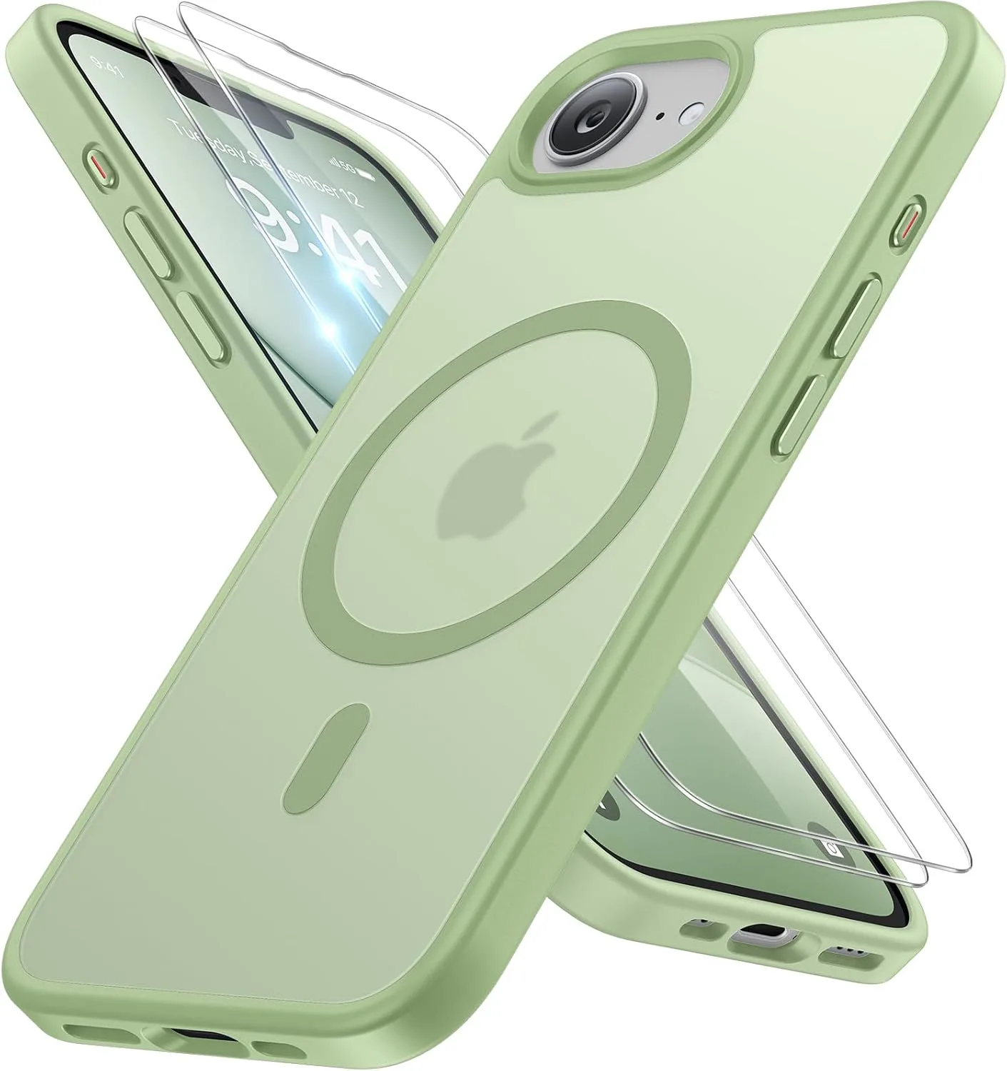 Miracase for iPhone 16e case & iPhone 17e Case for MagSafe [with 2×9H+ Screen Protectors] TOP Military-Grade Protection Shockproof with Velvet Touch for iPhone 16e/17e Phone Case 6.1", Light Green