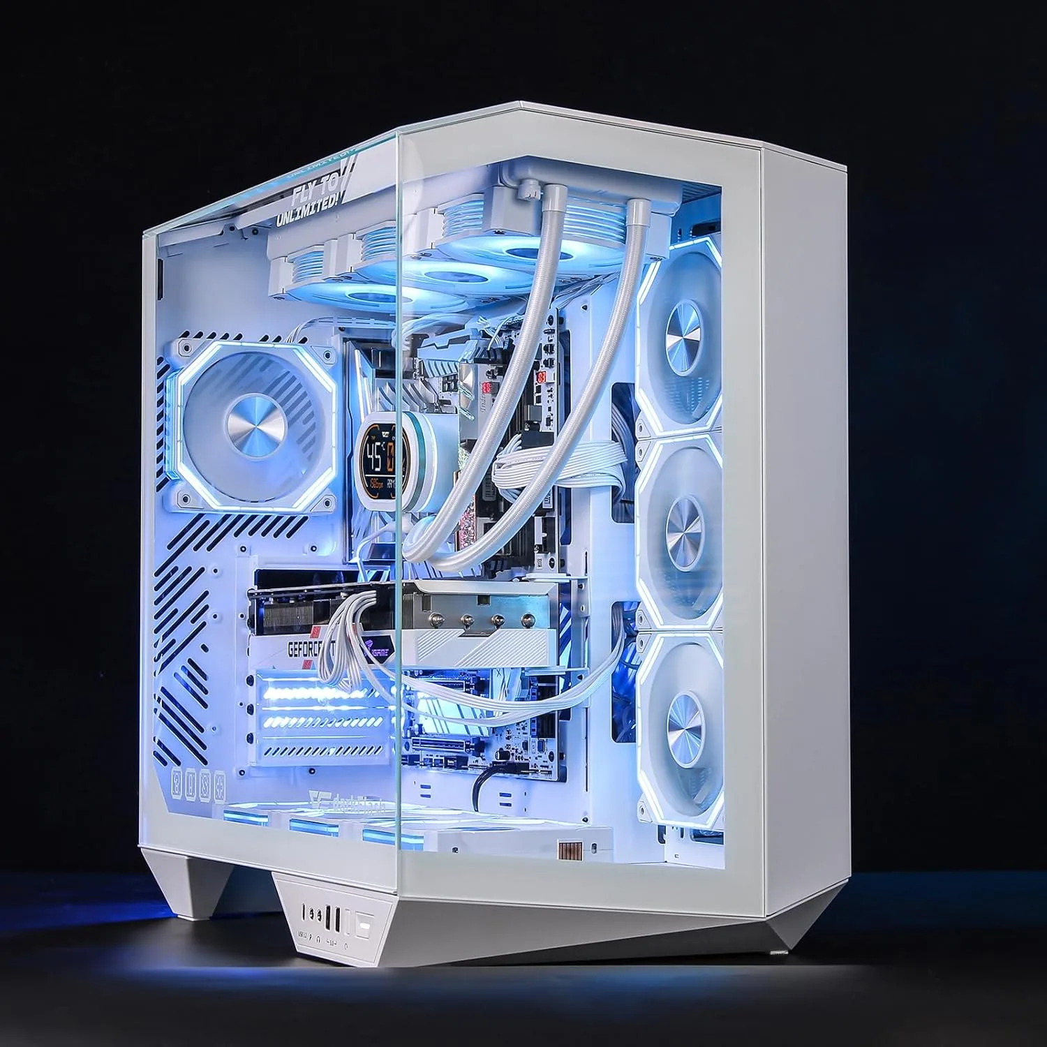 darkFlash DY470 Full-Tower ATX Gaming PC Case with 4 PWM ARGB Fans, White