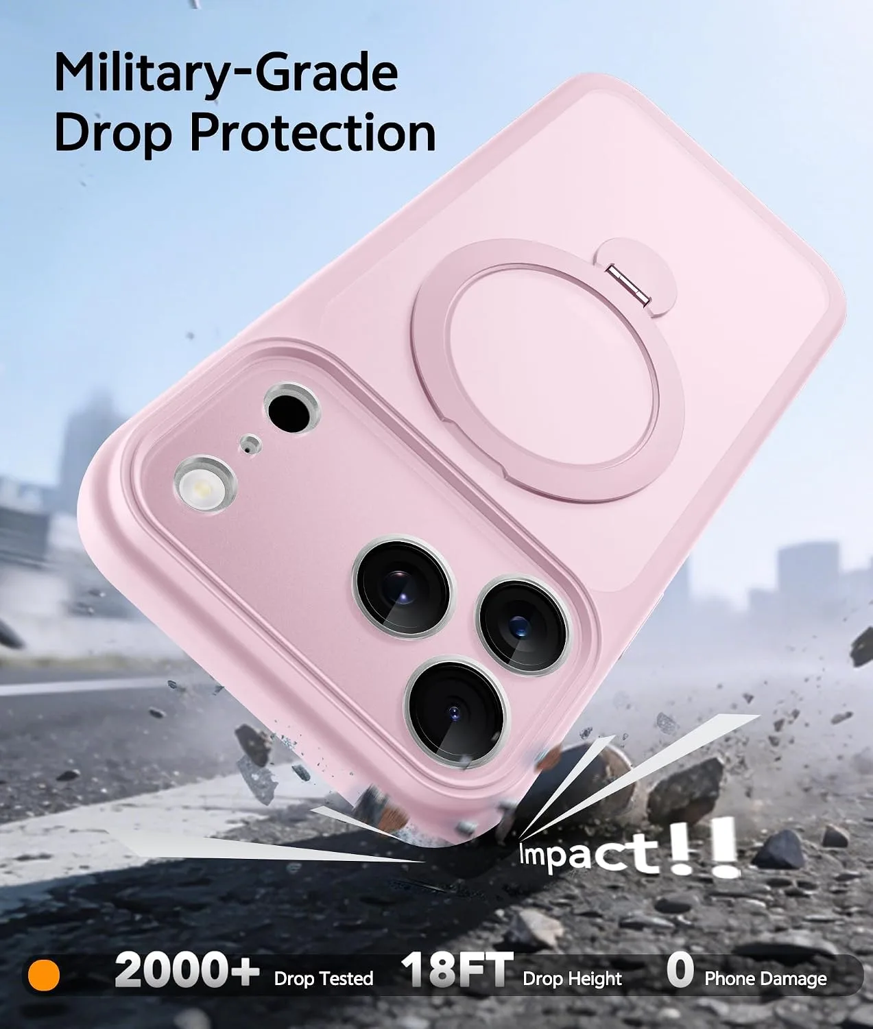 for iPhone 17 Pro Case with 360 Spin Stand, Light Pink