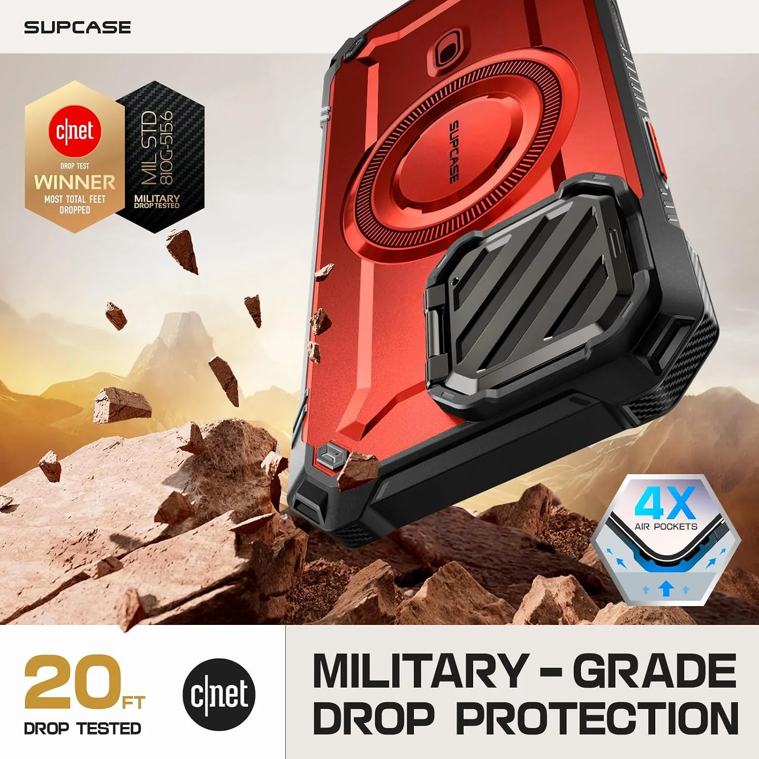SUPCASE for iPhone 16 Pro Max Case (6.9 inch) with Camera Cover Stand,Ruddy