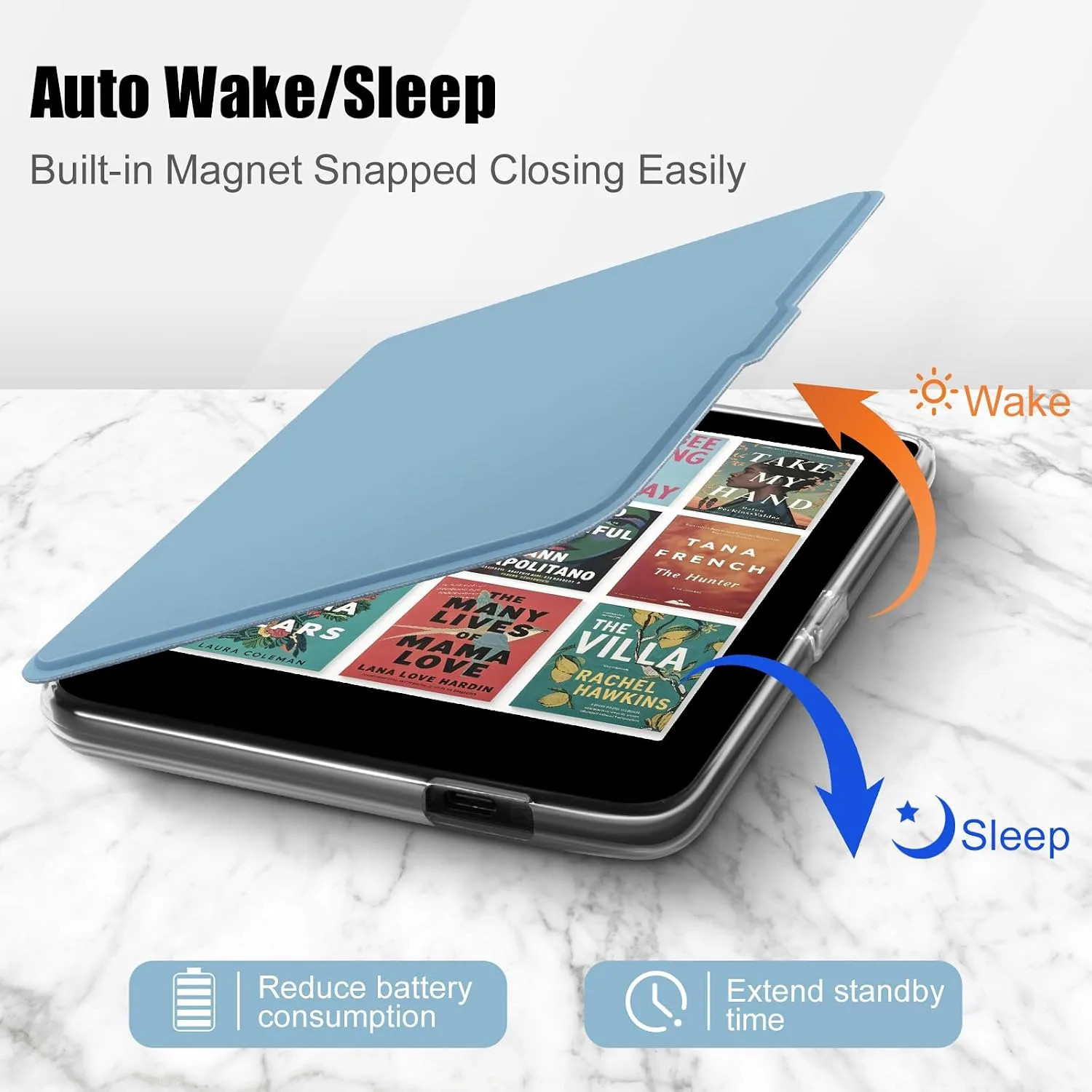 E NET-CASE Detachable Magnetic Case for 6" Kobo Clara Colour (2024) /Clara BW(2024) /2E(2022) eReader,Ultra Clear Back丨Easy to Detach & Attach丨Auto Sleep/Wake (Sky Blue)
