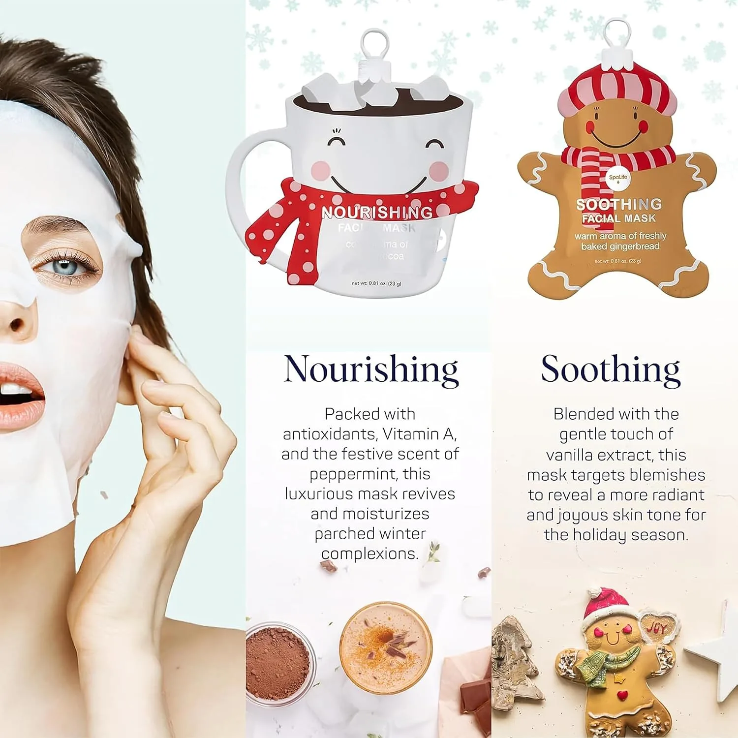 SpaLife Beauty Holiday Treats Christmas Face Mask Bundle | Korean Facial Mask | Hydrating, Soothing and Moisturizing Sheet Mask Set | Gifts & Stocking Stuffers for Women | 12 Pack