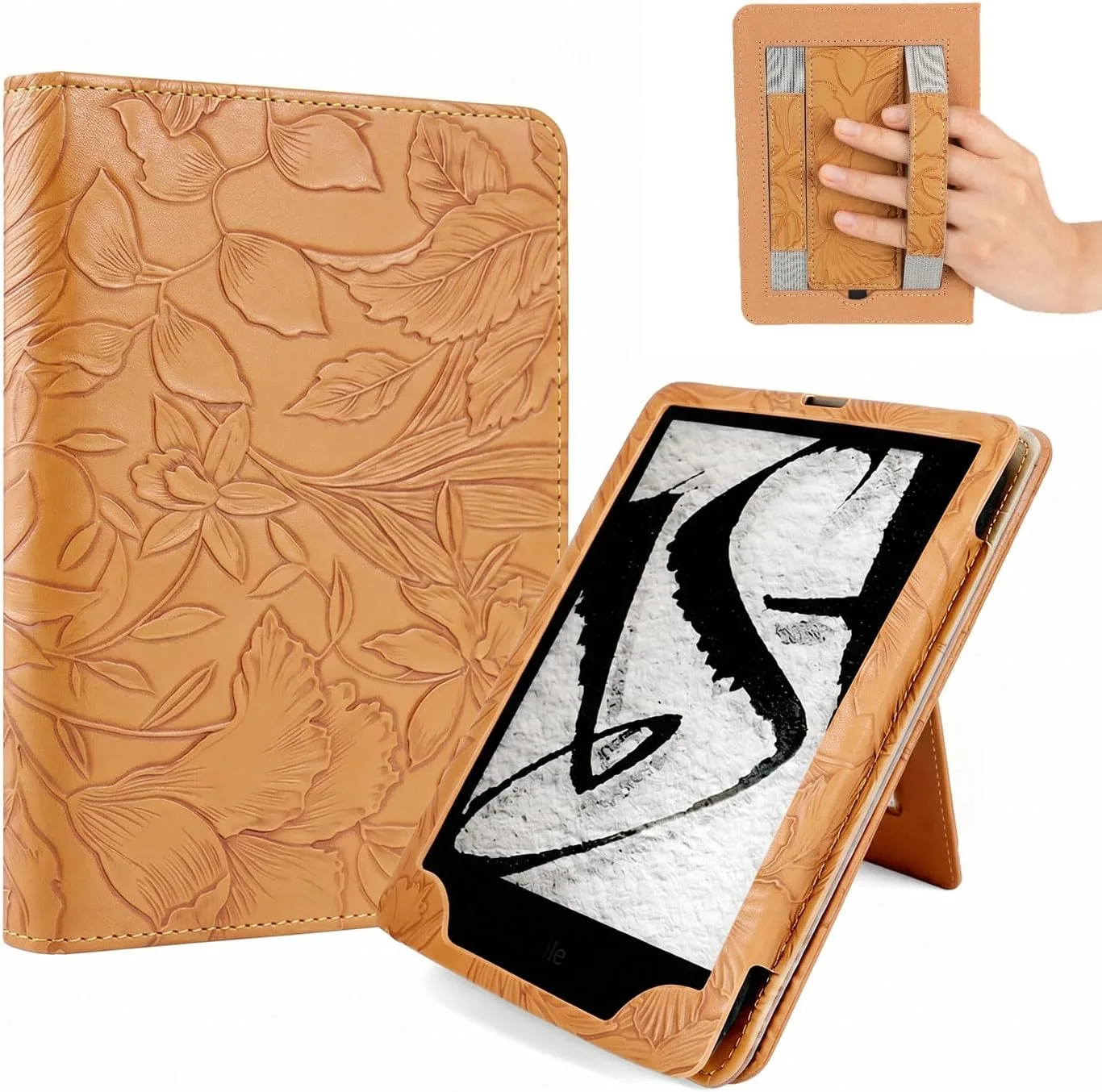 EJU 7"/6.8" Camel Embossed Case for Kindle Paperwhite 11th/12th Gen
