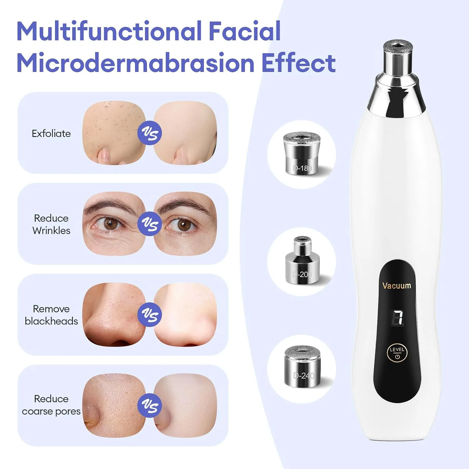 Microdermabrasion Machine, 7 Suction Modes with 3 Diamond Tips