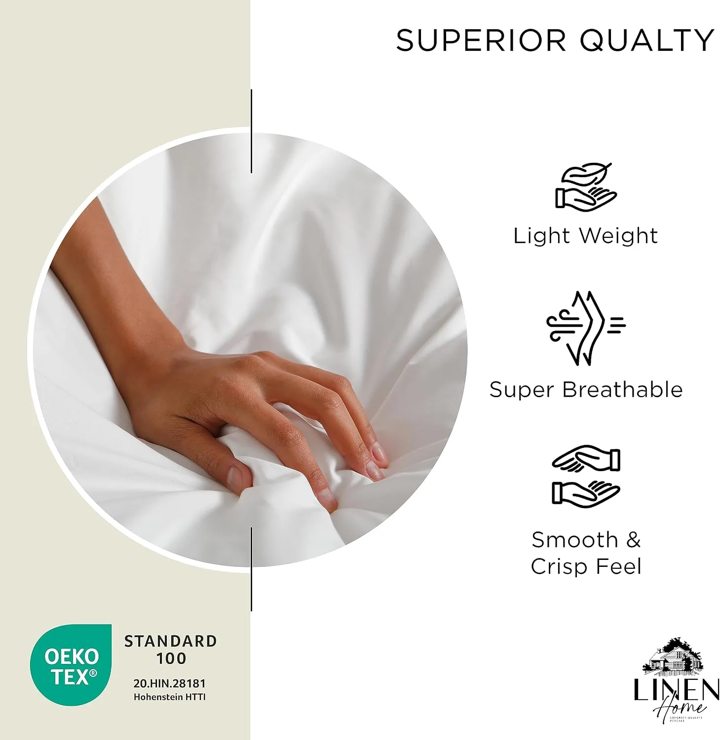 Linen Home 100% Cotton Percale King Sheets, 4 Pc Cooling Set - Cream
