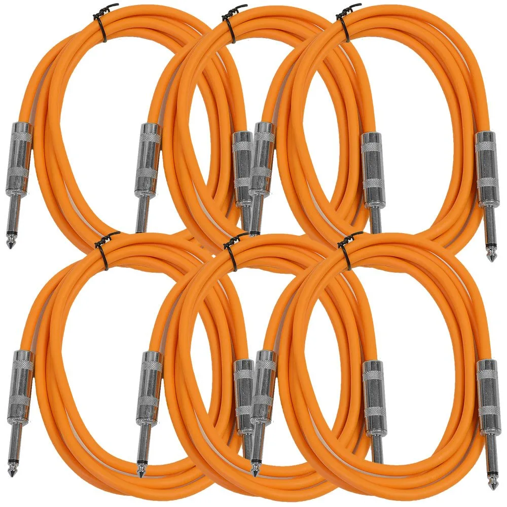 Seismic Audio - SASTSX-2White-6PK - 6 Pack of 2 Foot White 1/4 Inch TS Patch Cables - 2' Professional Audio Unbalanced 1/4" Patch Cords