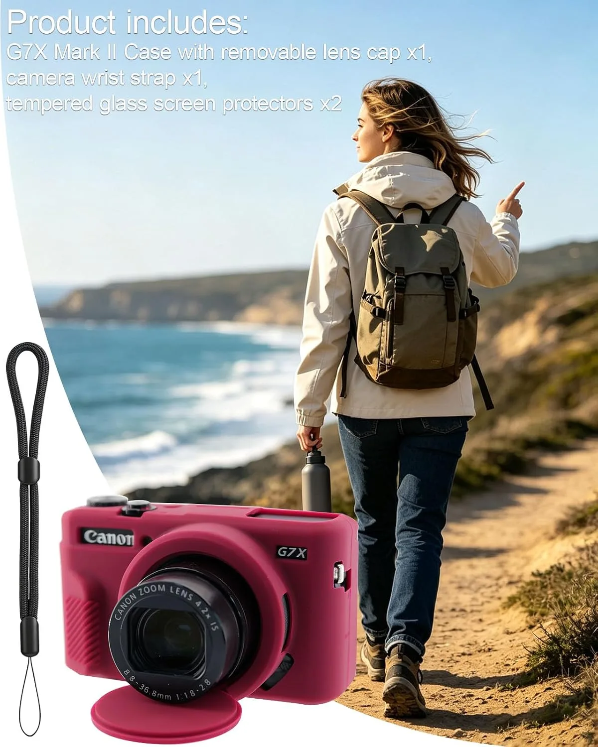 Camera Case for Canon G7X Mark II / G7X II - Dark Red