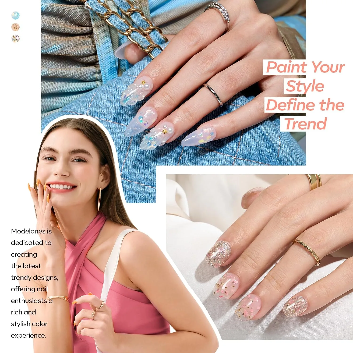 modelones Gel Nail Polish Set Glitter 6Colors Pink Blue
