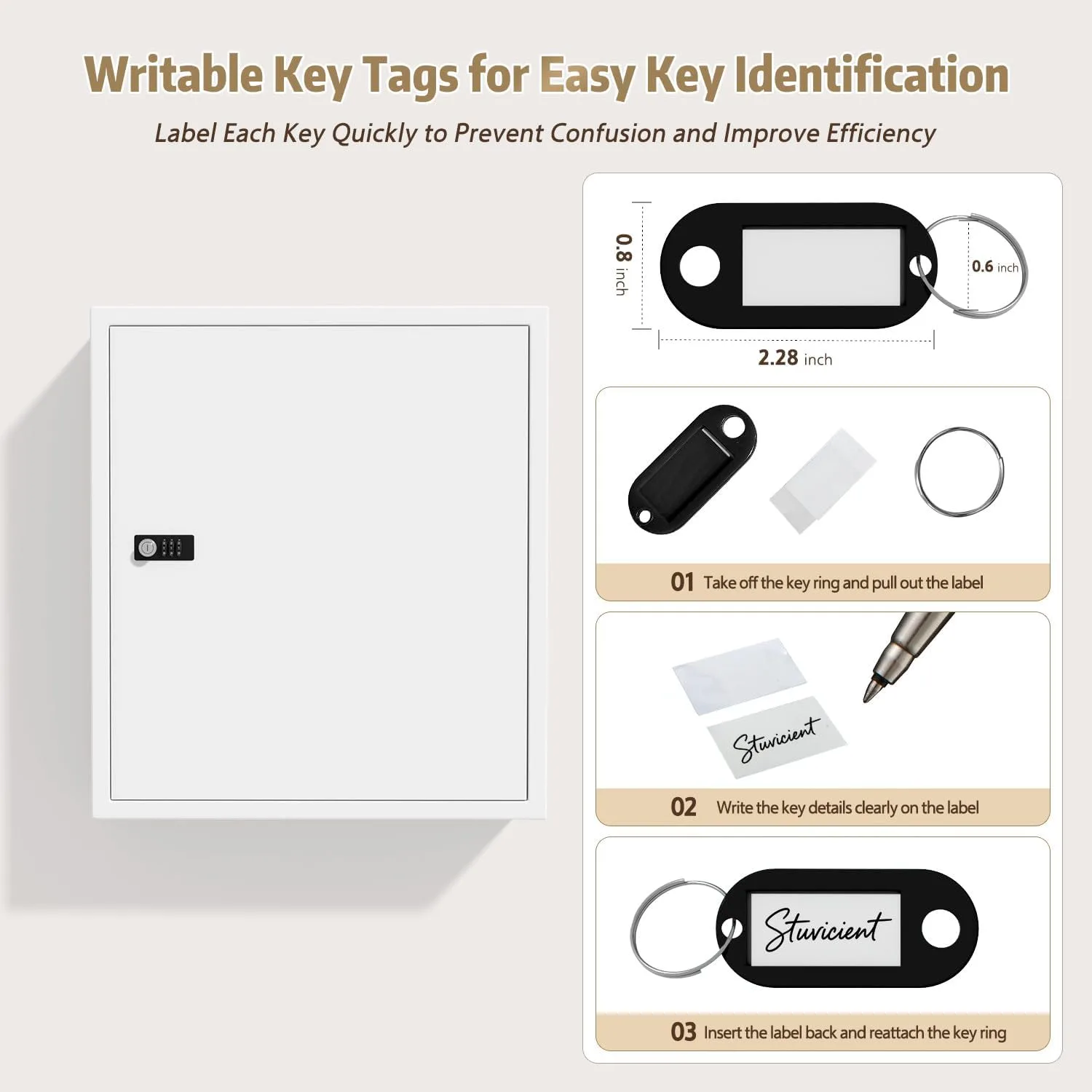 Key Cabinet Lock Box with 131-Keys: Steel Wall Mount Key Box Organizer - Large Storage and Secure Combination Lock Boxes for Home Office Business - White