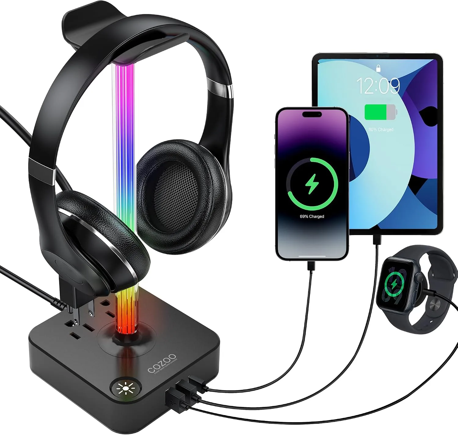 Soporte para audífonos Cozoo con cargador USB-C negro