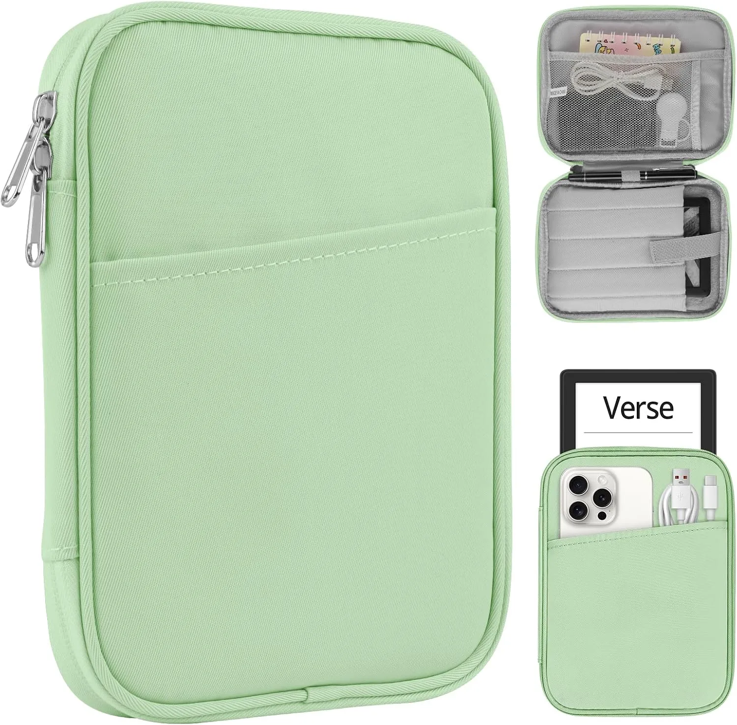 HoYiXi Universal Sleeve Bag for 6",6.8",7" Kindle Paperwhite/Colorsoft 2024-2012 Compatible with 6"-6.8" All-New Kindle/Kobo/Tolino/Sony,6" EReader with Anti-Drop Protective Cover,Green