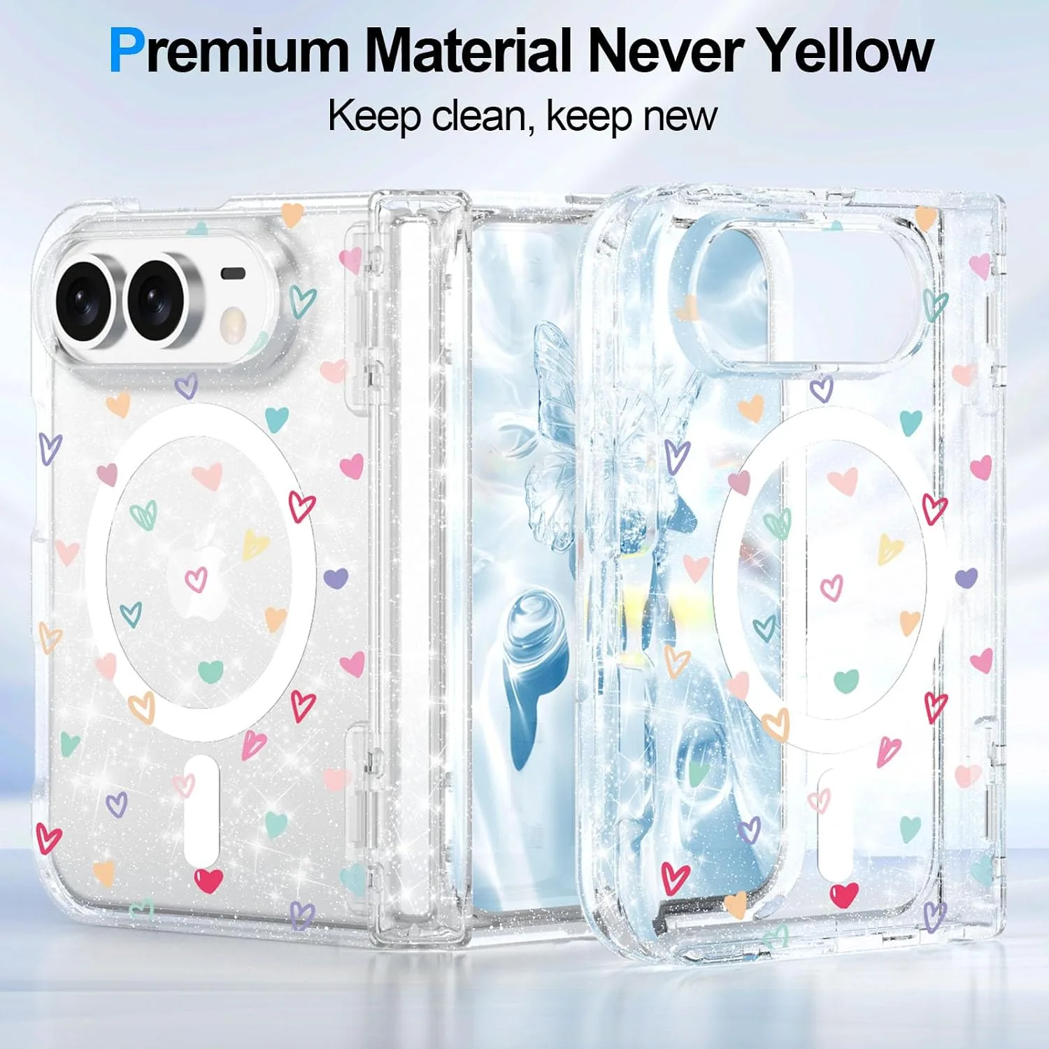 for iPhone Duo Case Clear Glitter Magnetic with Hinge Protection