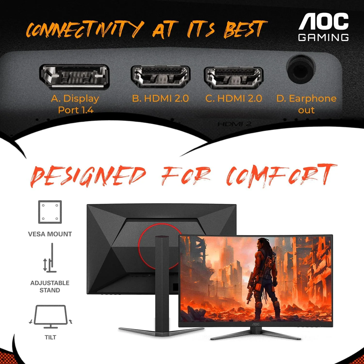 AOC 27" Curved Gaming Monitor 2K QHD 180Hz VA AMD FreeSync Premium, CQ27G4H