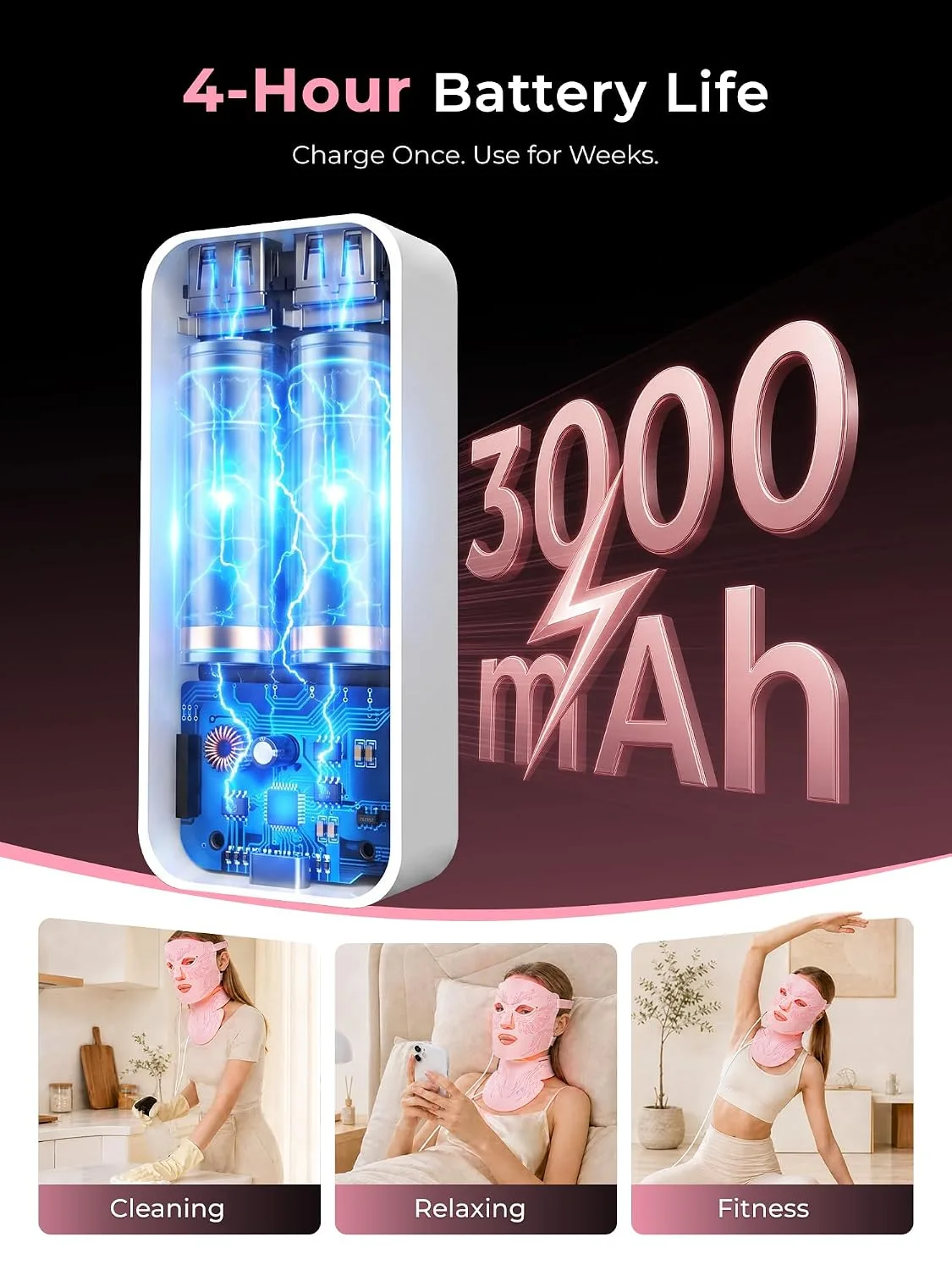 Red Light Therapy for Face & Neck, 850nm NIR LED Face Mask (M09), Rechargeable Light Therapy Mask - 240 Mins Use, Portable Home Skin Care Device for Anti-Aging & Skin Firming, Pink