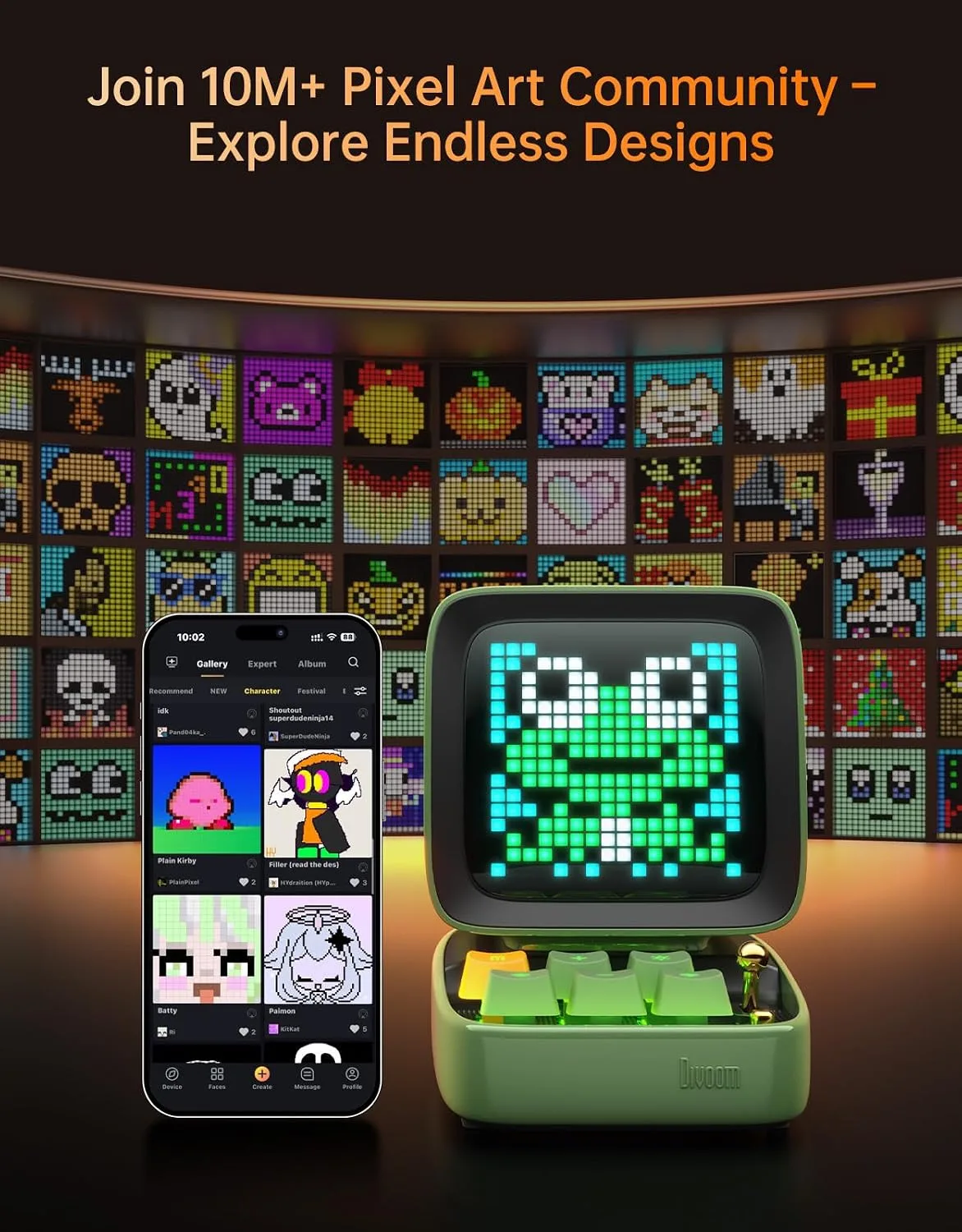 Divoom Ditoo Retro Pixel Art 15W Bluetooth Speaker,Cute Speaker with Alarm, White Noise & Mini Games,Iconic Desk Setup Speaker with 16X16 LED App Controlled Front Screen,Gifts for Anyone (Green)