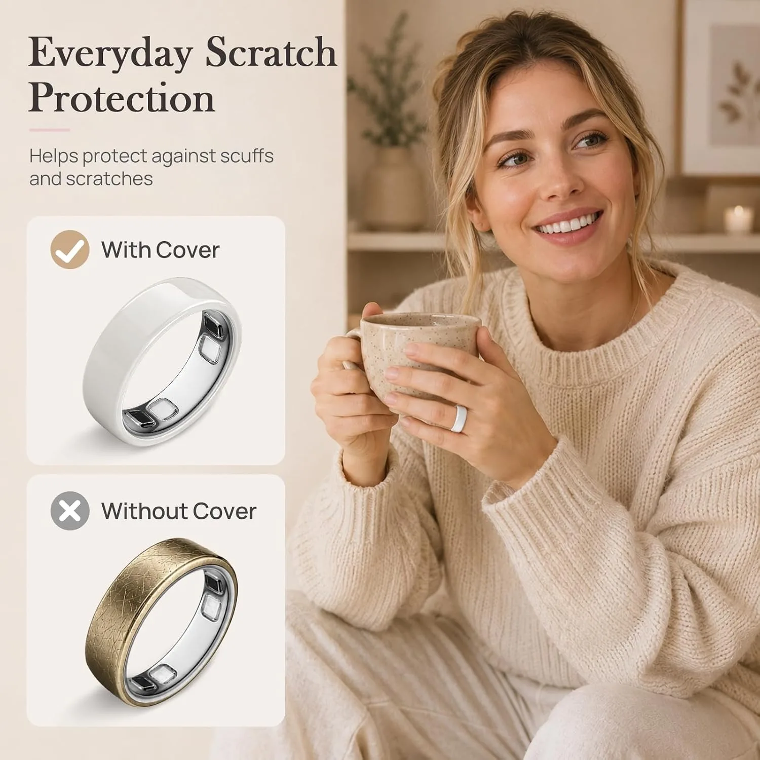 4 Pack Ceramic-Look TPU Ring Cover Compatible with Oura Ring 5