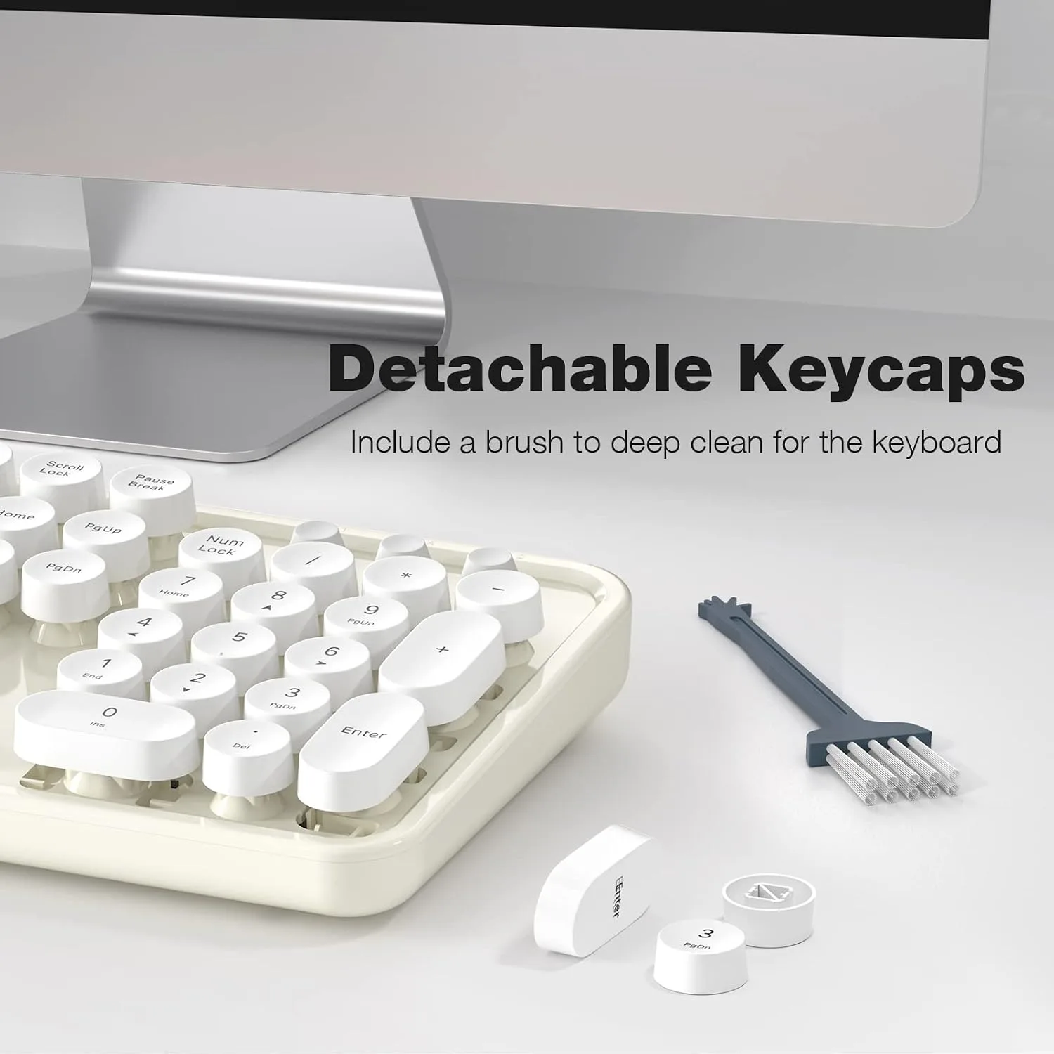 MOFII Wireless Keyboard and Mouse Combo, Computer Full Size 2.4G Plug and Play Wireless Typewriter Retro Round Keyboard and Mouse Set for Windows, Computer, Desktop, PC, Notebook - (Off White)