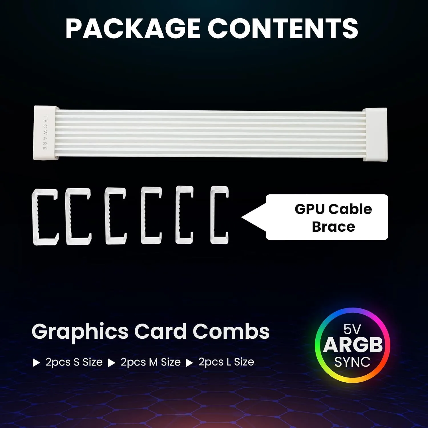 TECWARE Flex RGB Cable Cover Kit | Compatible with 2x8-Pin Motherboard with SATA Dongle | ARGB PSU Cable Extension with 5V 3-Pin Sync | RGB Lighting Kit for PC Cables | White