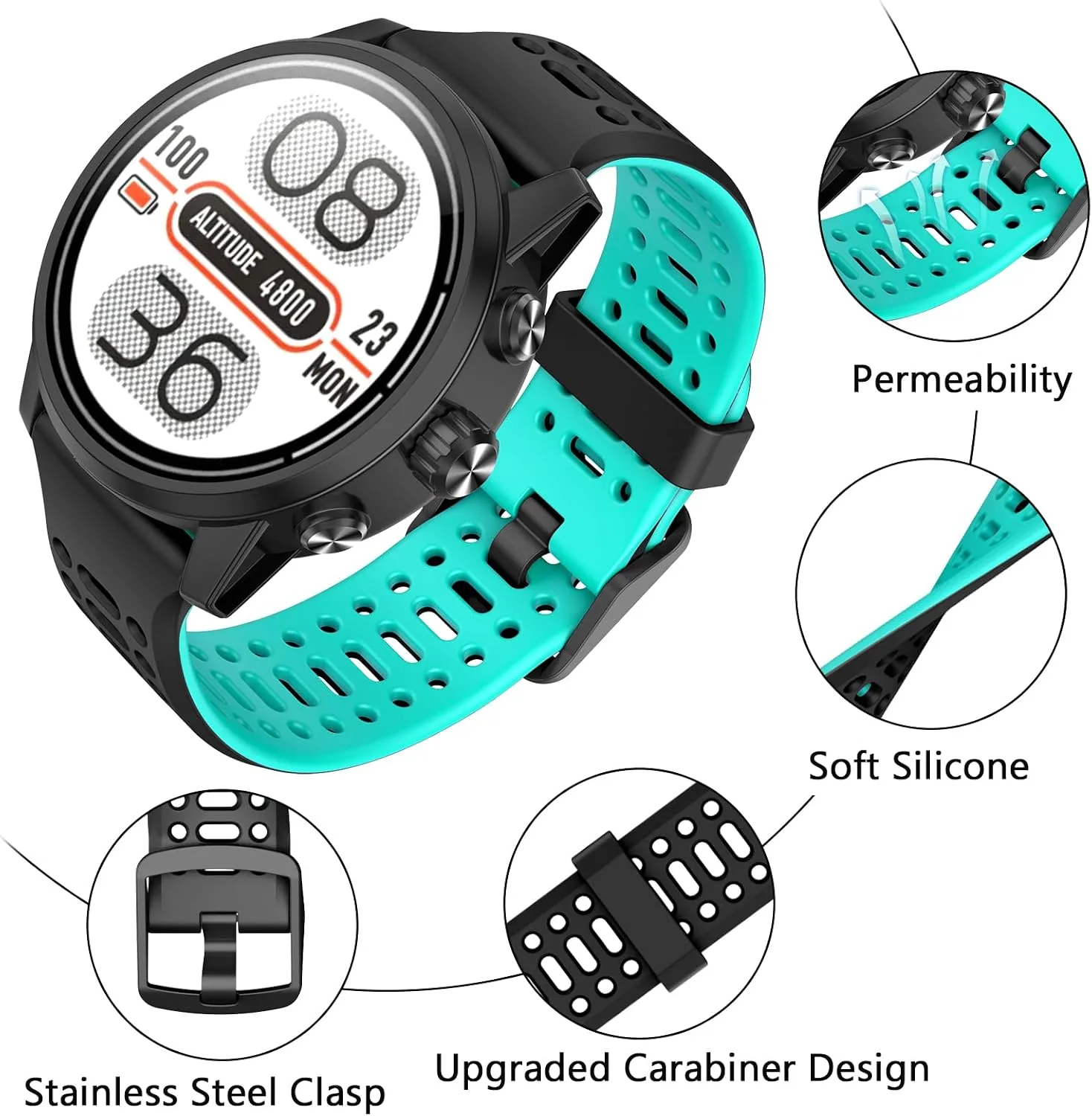 Compatible with Coros Pace 2/Apex 42mm/Apex 2 Watch Bands, 20mm Quick Release Watch Band Sport Silicone Watch Strap Breathable Wristband for Women Men