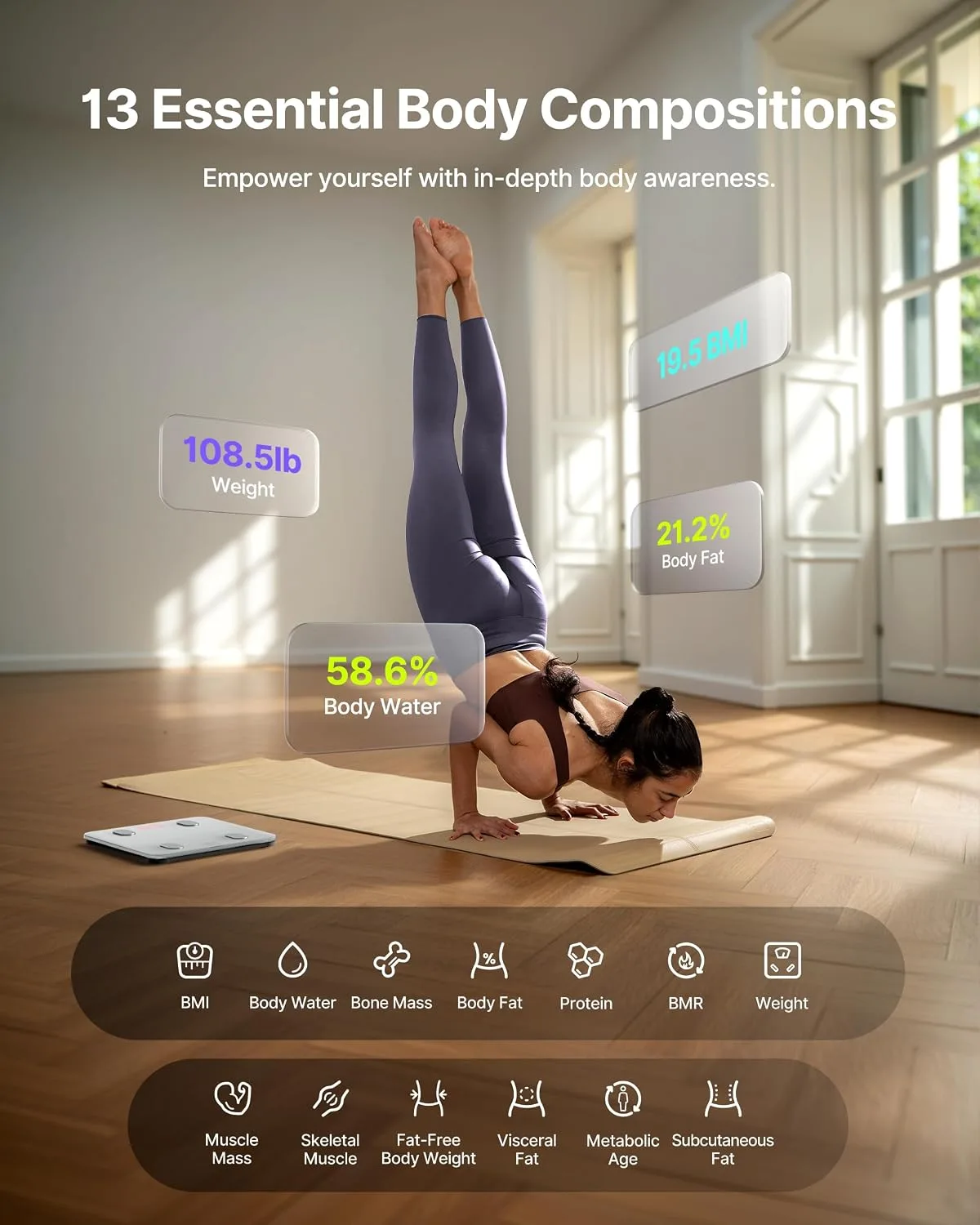 FITINDEX Smart Scale for Body Weight, BMI & Body Fat, 13 Metrics, Bluetooth