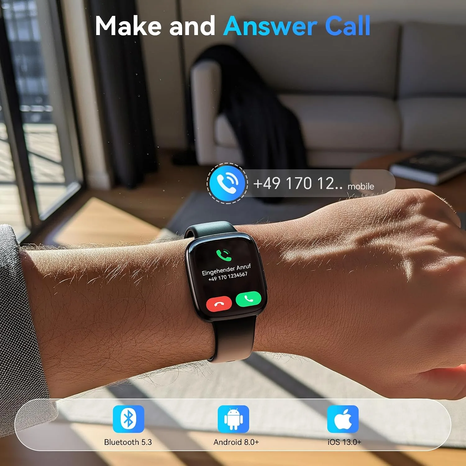 Smart Watch for Men/Women, Answer/Make Call, 1.85" AMOLED Always-On Screen