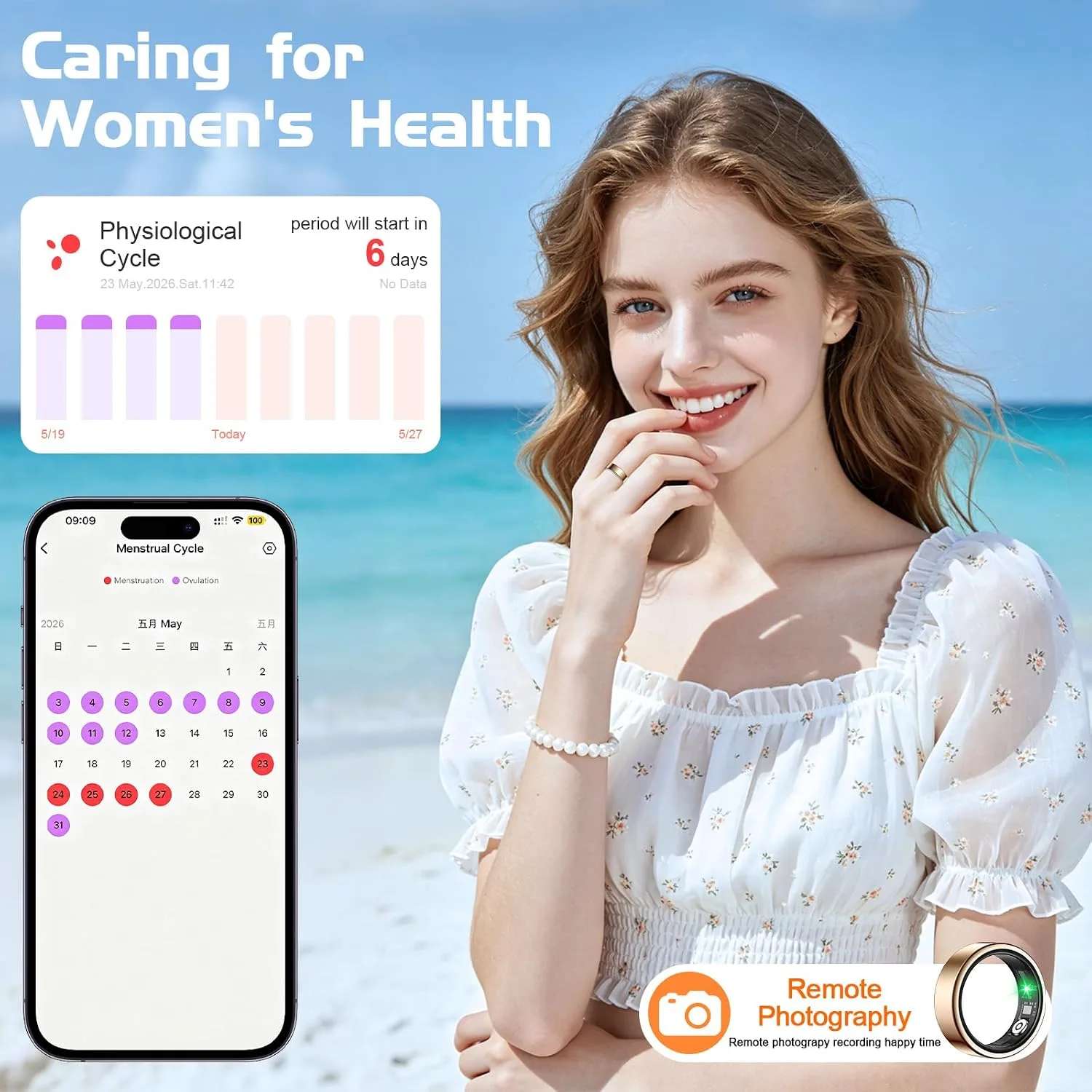Smart Ring Health Tracker for Women & Men, Sleep & Heart Rate Monitor, IP68 Waterproof Fitness Tracker, No Subscription Fee, iOS & Android Compatible (Rose Gold, 11)