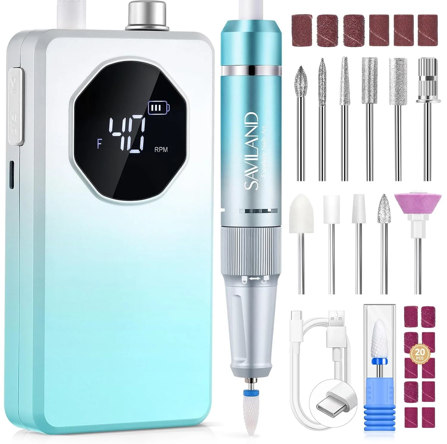 SAVILAND Electric Nail Drill 30S Quick Removal 40000RPM for Acrylic Nails