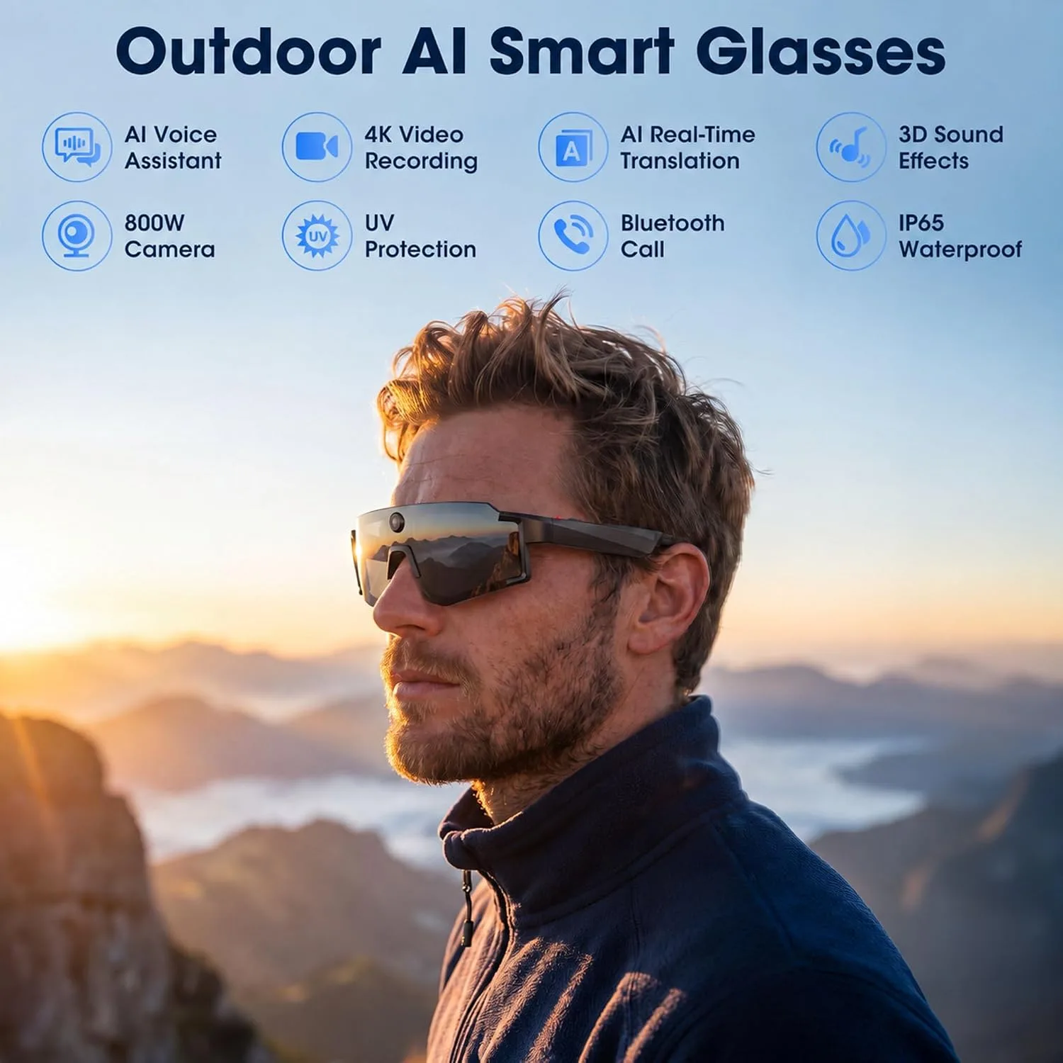 AI Smart Glasses with POV Camera, 4K Video Recording for Cycling & Hiking