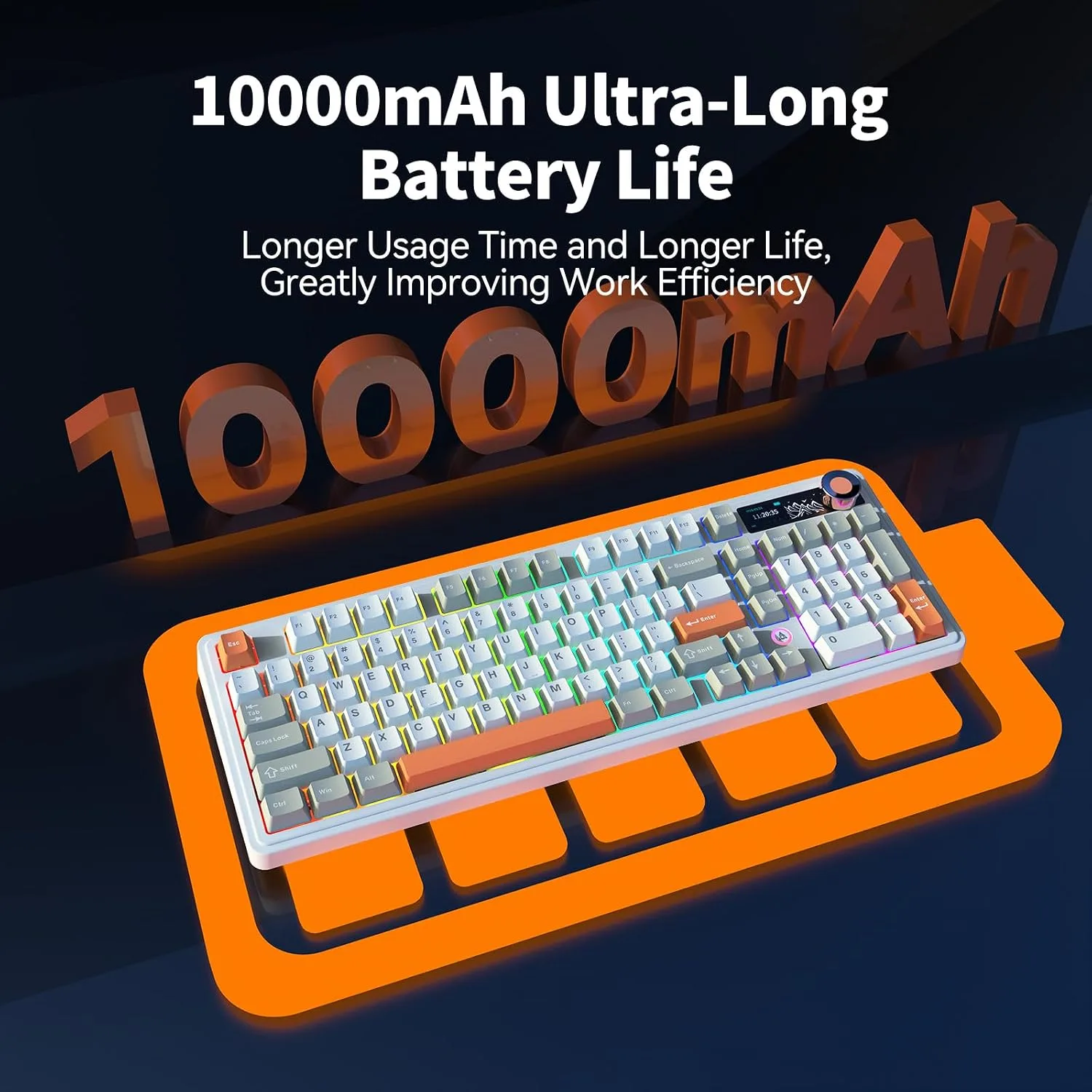 AJAZZ AK980 V2 Tri-Mode Wireless Creamy Mechanical Gaming Keyboard with TFT Smart Display Screen & Knob, 10,000mAh Battery, 98-Key Layout, Hot-Swappable, Gasket-Mounted, Quiet Computer Keyboard