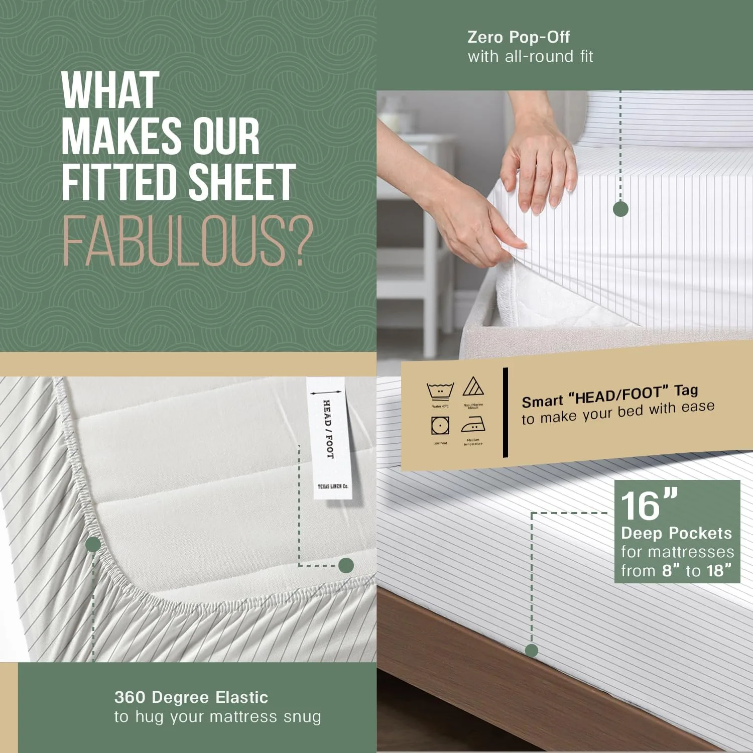 TEXAS LINEN CO. 100% Organic Cotton Percale Sheets King Size - 4 PC Organic Cotton King Size Percale Printed Sheet Sets, Soft, Crisp, Cooling Sheets, 16" Deep Pocket Hotel Set - Light Grey Pinstripe
