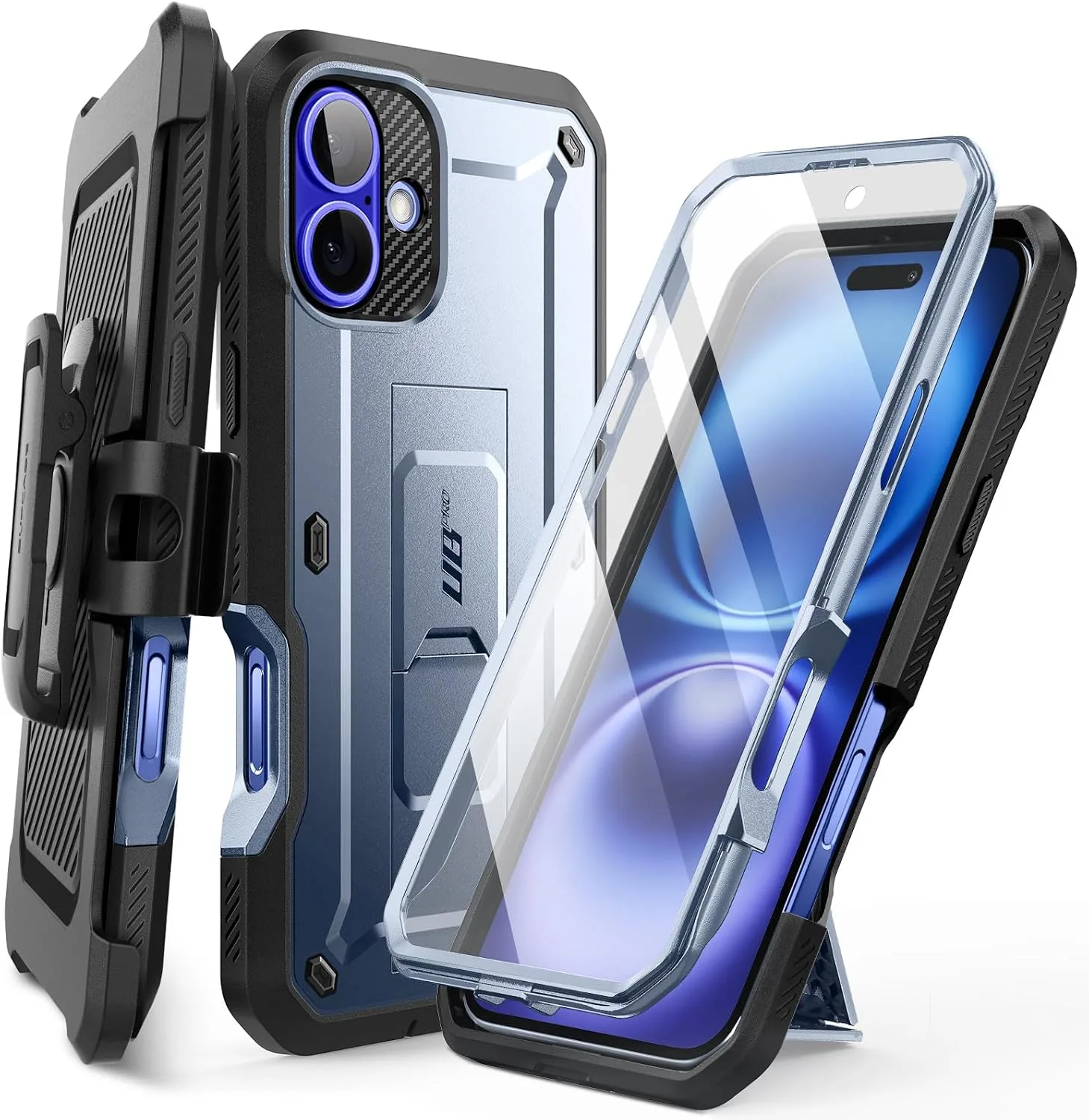 Carcasa Supcase para iPhone 16 6.1 pulg con protector de pantalla y soporte azul