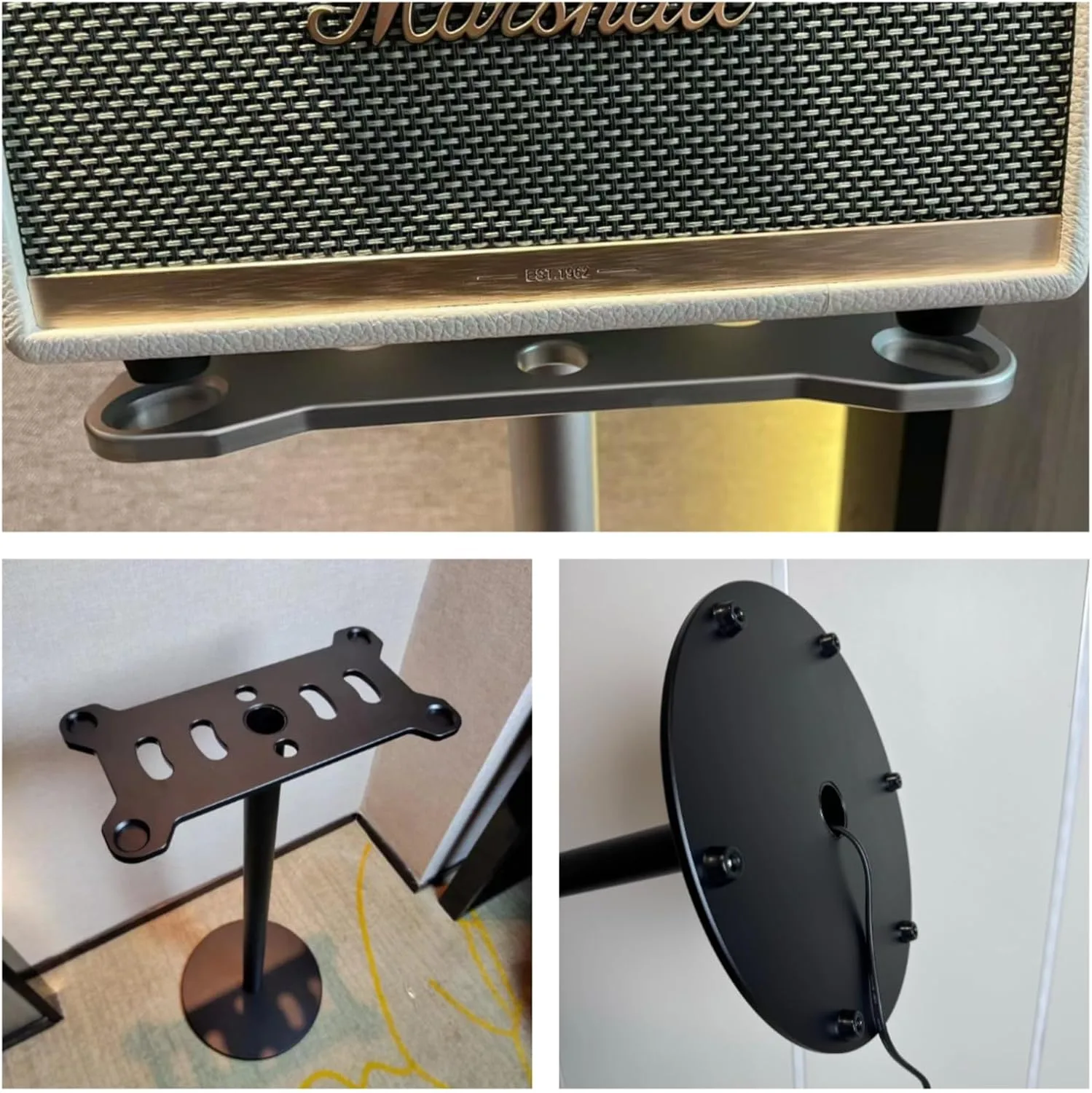 Speaker Stand Compatible with Marshall Woburn/Acton/Stanmore Bluetooth Wireless Speaker (2//3/4 Generation Universal) Aluminum Alloy Material Hidden Power Cord (Acton(2/3) Black Single)