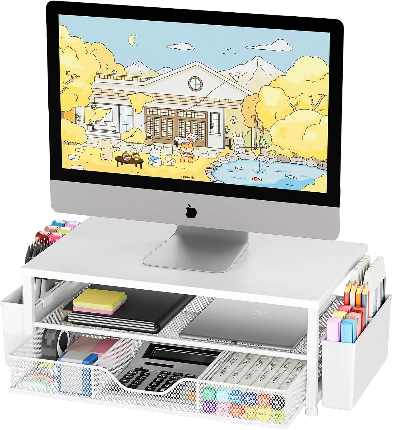 Base para monitor Opnice con organizador, cajón y porta lápices