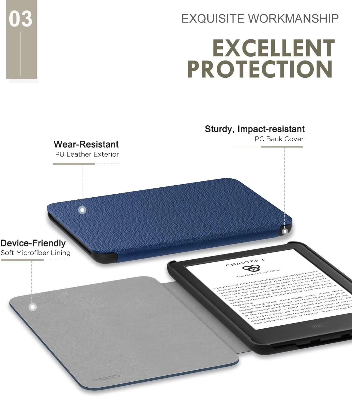 MoKo Case Fits 6" Kindle Basic 11th Generation 2024/2022, Indigo