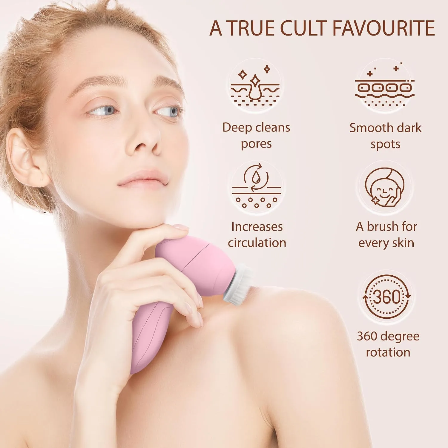 VISOFO Facial Cleansing Brush, Face Scrubber, Exfoliating, Rose-Quartz