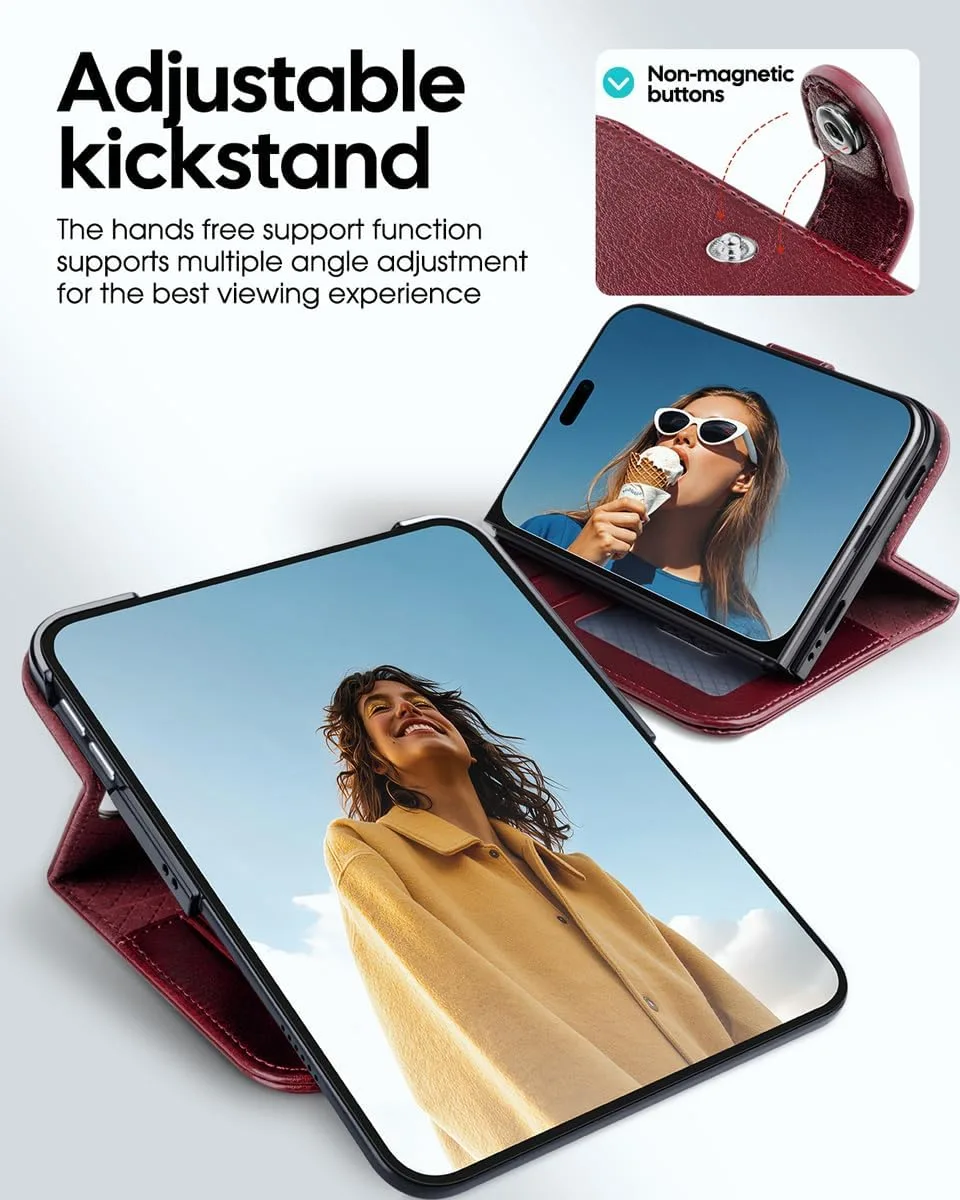 OCASE for iPhone Duo Wallet Case with Card Holder, Burgundy