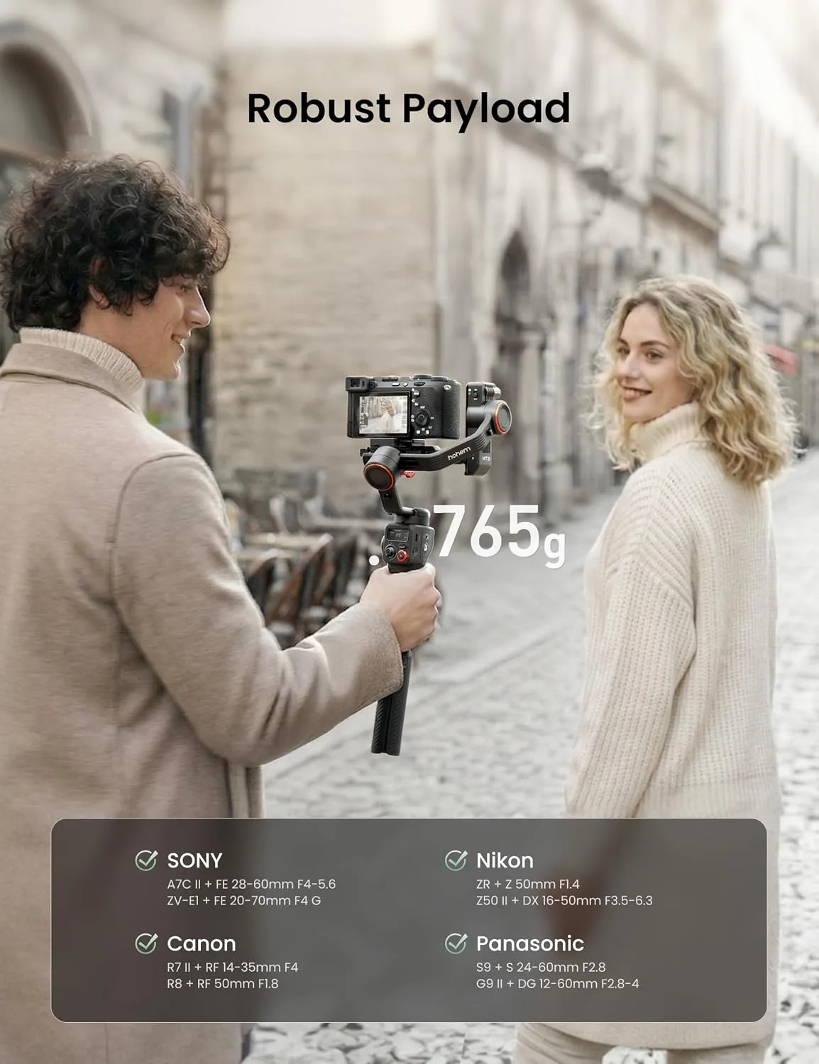 hohem iSteady MT3 3-Axis Gimbal Stabilizer for Mirrorless/Pocket/Action Cameras/Smartphone, Built-in AI Tracker with Fill Light, OLED Display, Camera Gimbal for Canon/Sony/Nikon/Fujifilm/GoPro