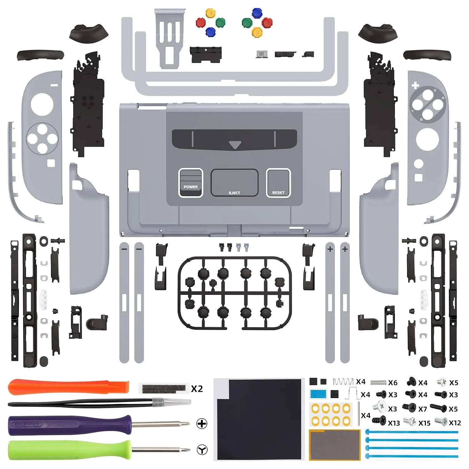 eXtremeRate DIY Replacement Shell Buttons for Nintendo Switch 2, Full Set Back Plate Controller Housing with Button for Switch 2 Console & Joycon 2 - Deluxe Version - SFC SNES Classic EU Style