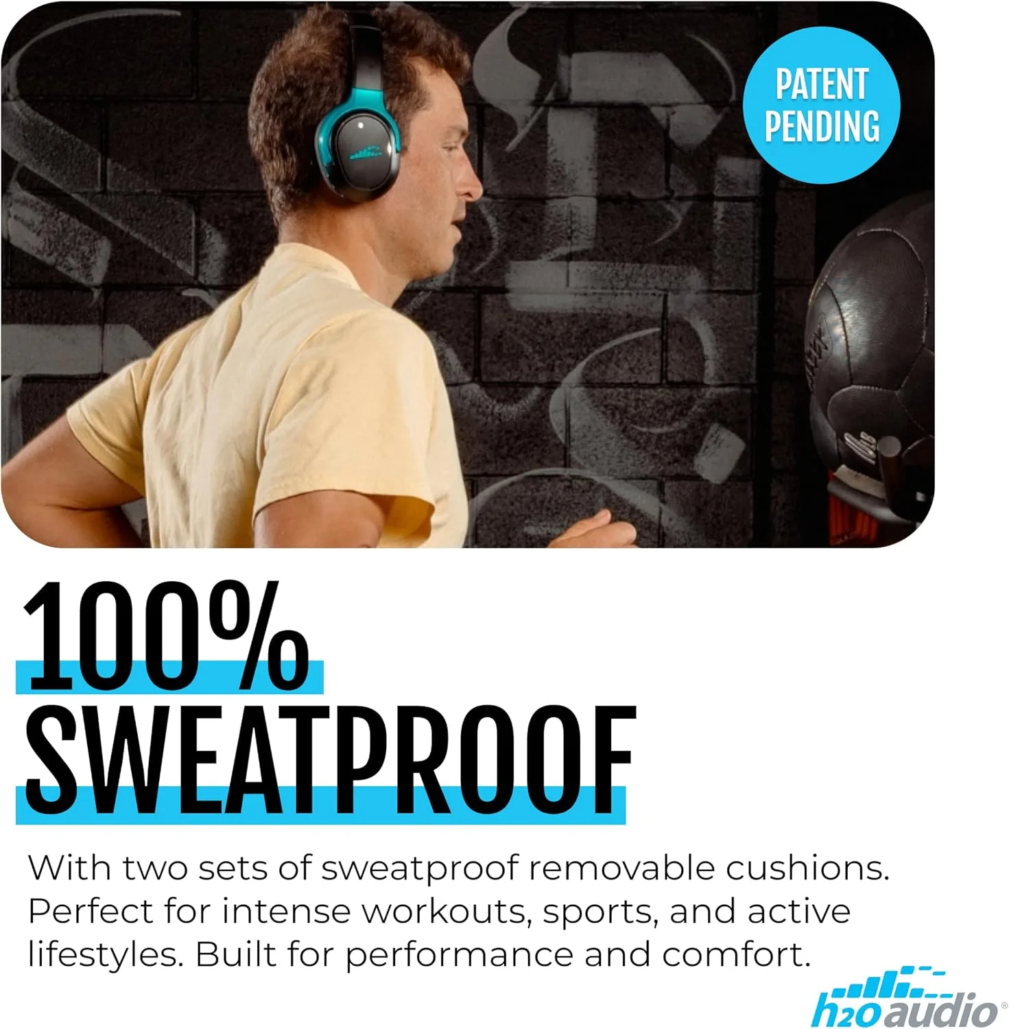 H2O Audio RIPT Ultra Over-The-Ear Sport Headphones – 100% Sweatproof Zwift Headphones with Active Noise Cancellation, 50H Battery, Interchangeable Washable Cushions, Bluetooth, Mic, and Travel Case